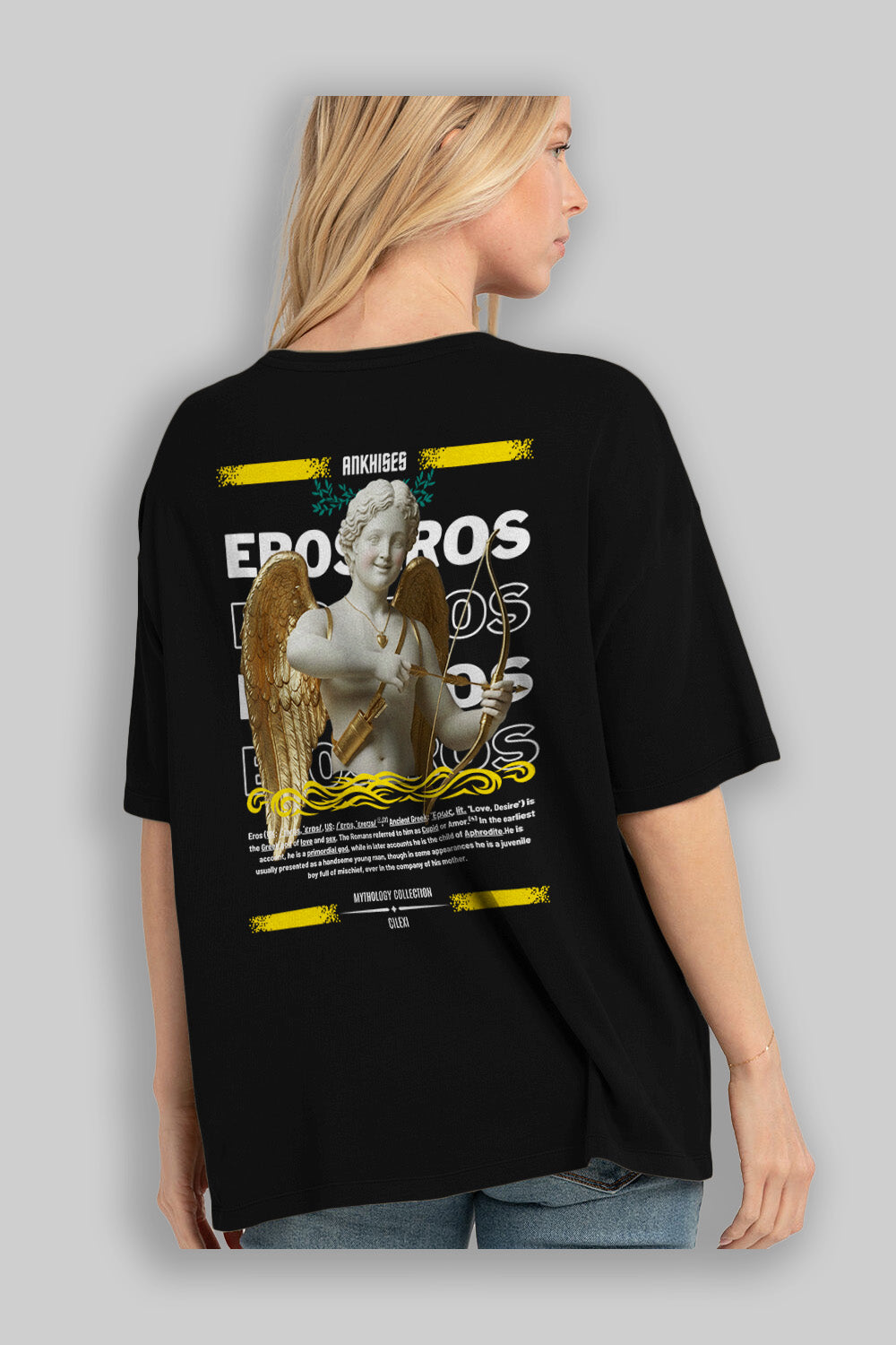 Eros Arka Baskılı Oversize t-shirt Erkek Kadın %100 Pamuk Bisiklet Yaka tişort