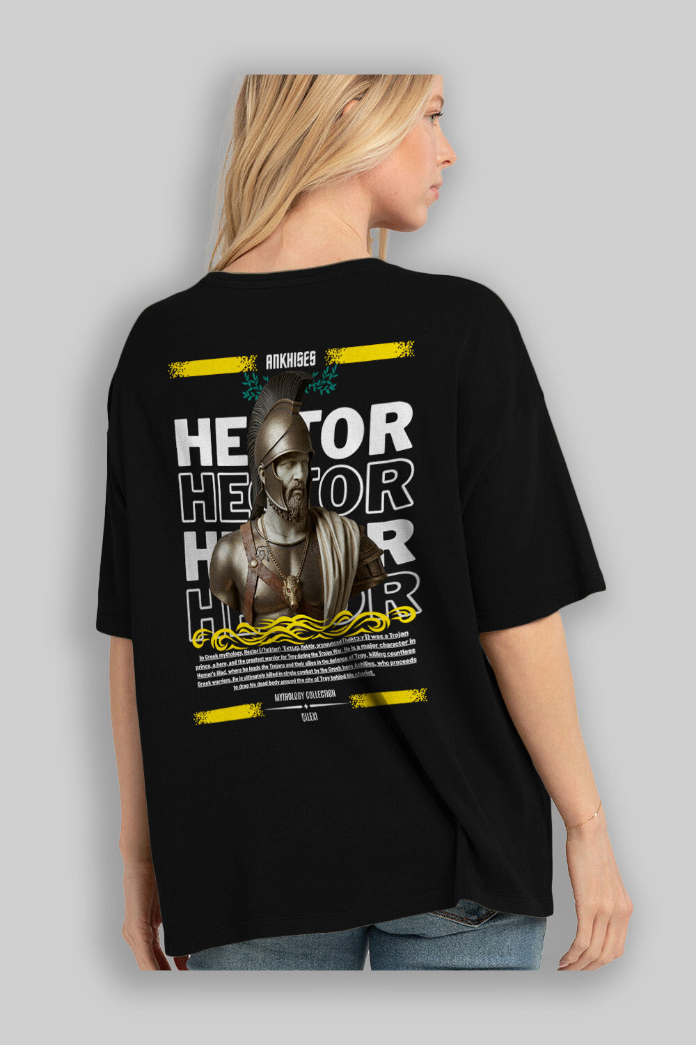 Hector 2 Arka Baskılı Oversize t-shirt Erkek Kadın %100 Pamuk Bisiklet Yaka tişort