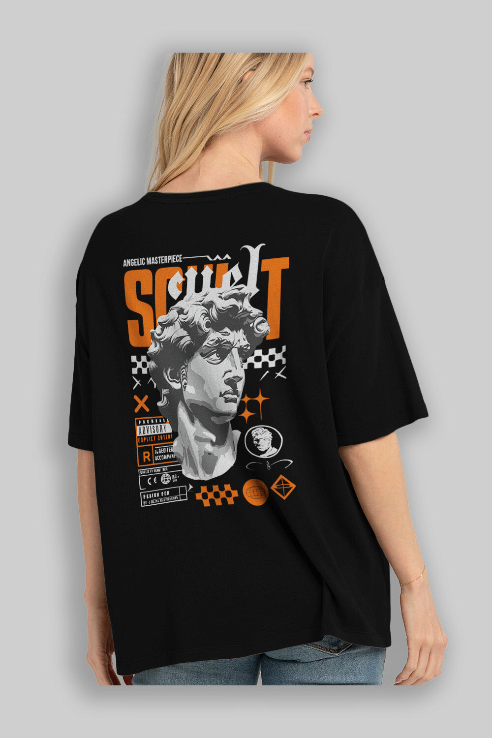 Scult Arka Baskılı Oversize t-shirt Erkek Kadın %100 Pamuk Bisiklet Yaka tişort