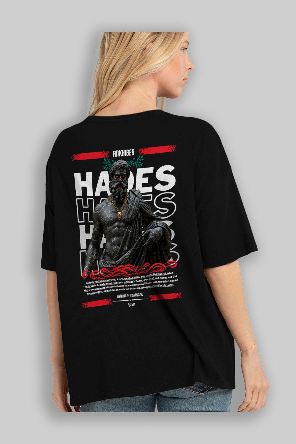 Hades 1 Arka Baskılı Oversize t-shirt Erkek Kadın %100 Pamuk Bisiklet Yaka tişort