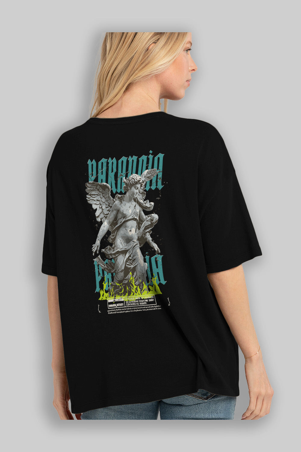 Paranoia Arka Baskılı Oversize t-shirt Erkek Kadın %100 Pamuk Bisiklet Yaka tişort