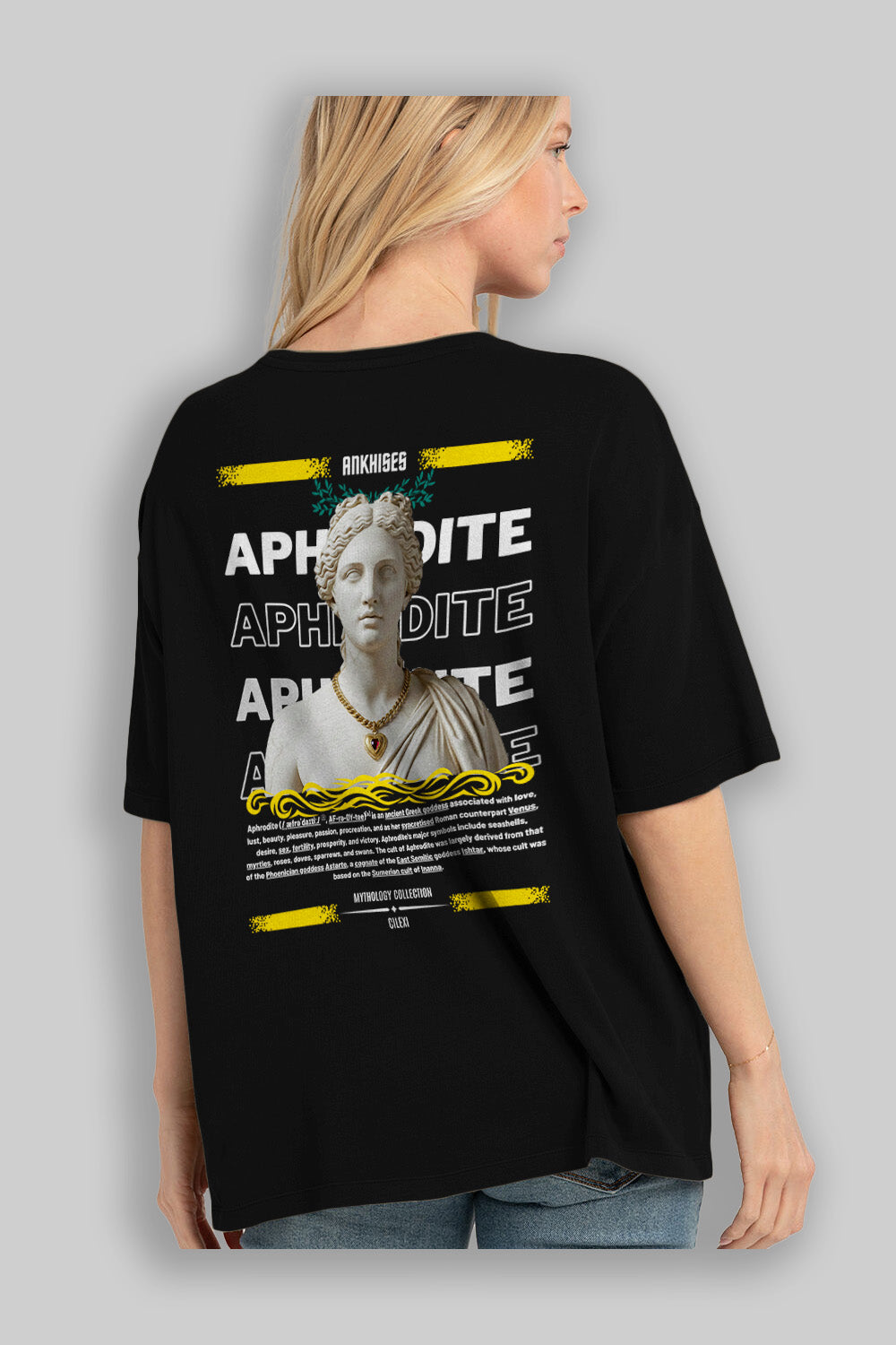 Aphrodite 1 Arka Baskılı Oversize t-shirt Erkek Kadın %100 Pamuk Bisiklet Yaka tişort