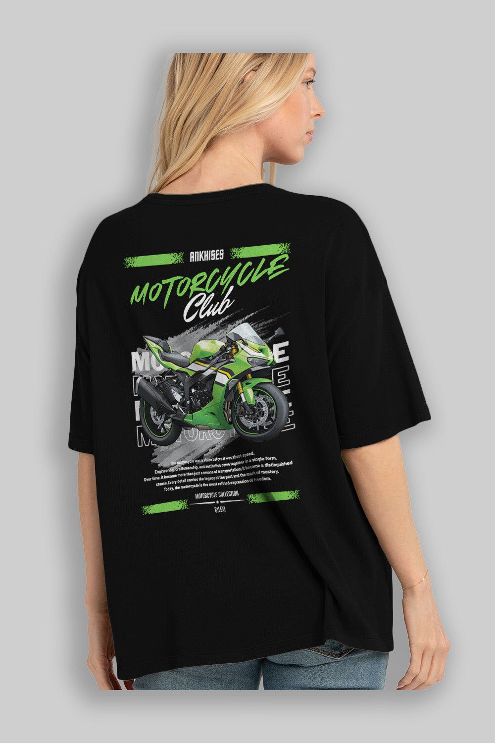 Motosiklet Serisi 15 Arka Baskılı Oversize t-shirt Erkek Kadın %100 Pamuk Bisiklet Yaka tişort