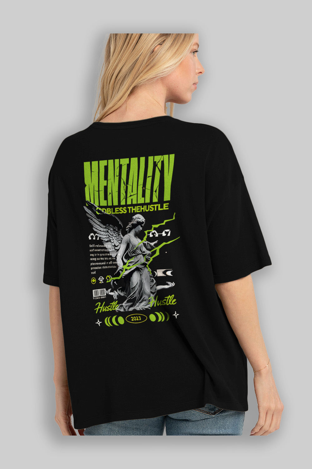 Mentality Arka Baskılı Oversize t-shirt Erkek Kadın %100 Pamuk Bisiklet Yaka tişort