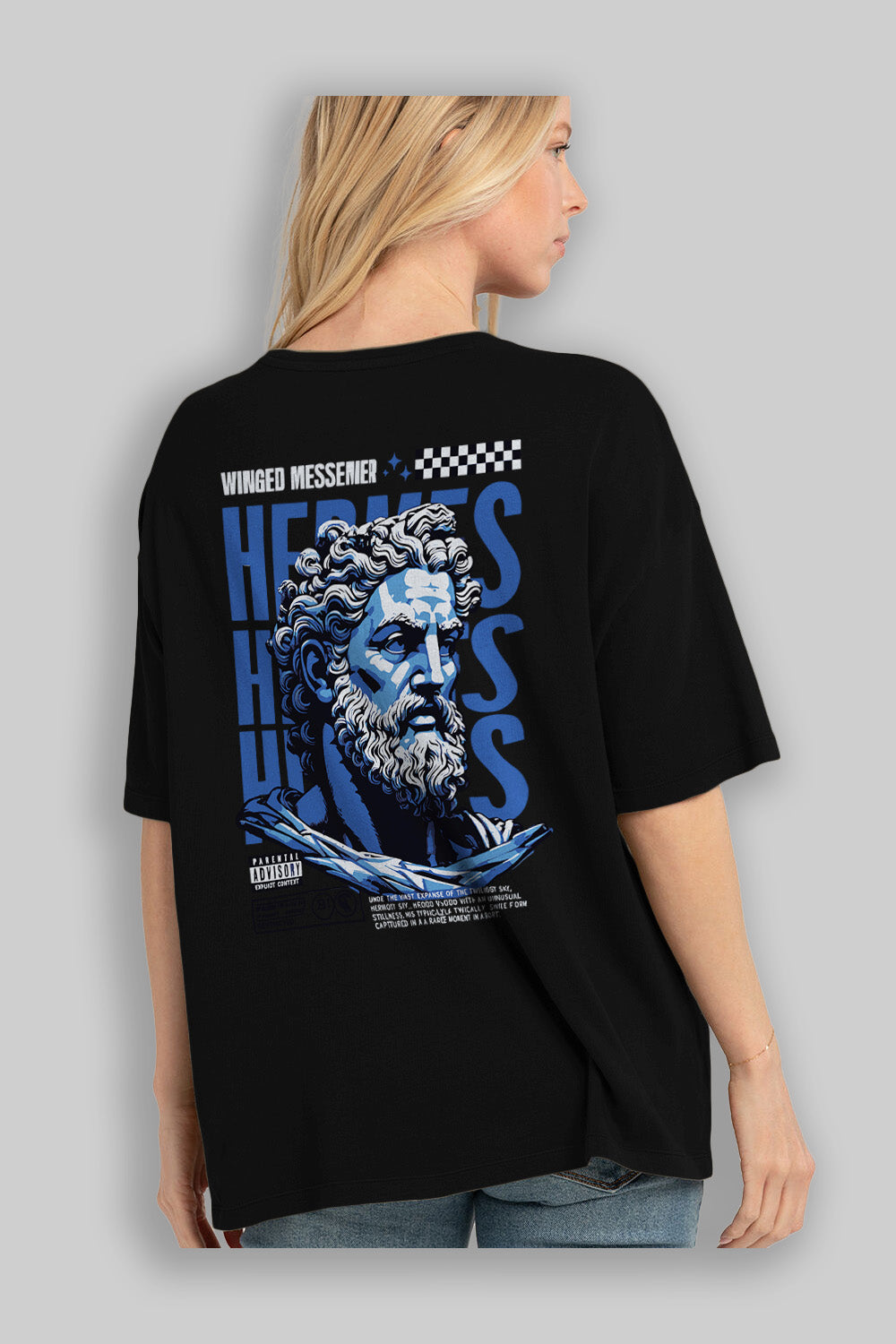 Hermes 1 Arka Baskılı Oversize t-shirt Erkek Kadın %100 Pamuk Bisiklet Yaka tişort