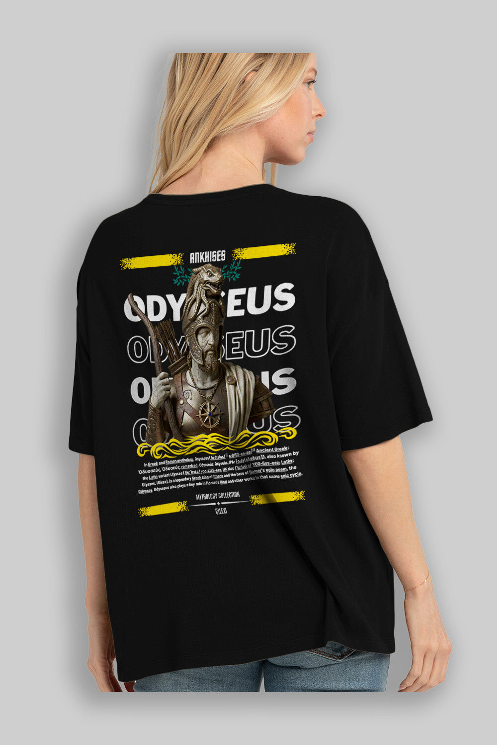 Odysseus 2 Arka Baskılı Oversize t-shirt Erkek Kadın %100 Pamuk Bisiklet Yaka tişort