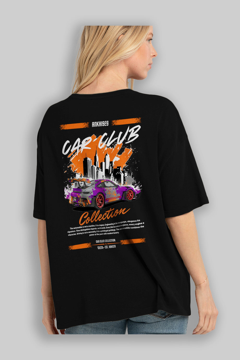 Araba Club Serisi 2 Baskılı Oversize t-shirt Erkek Kadın %100 Pamuk Bisiklet Yaka tişort