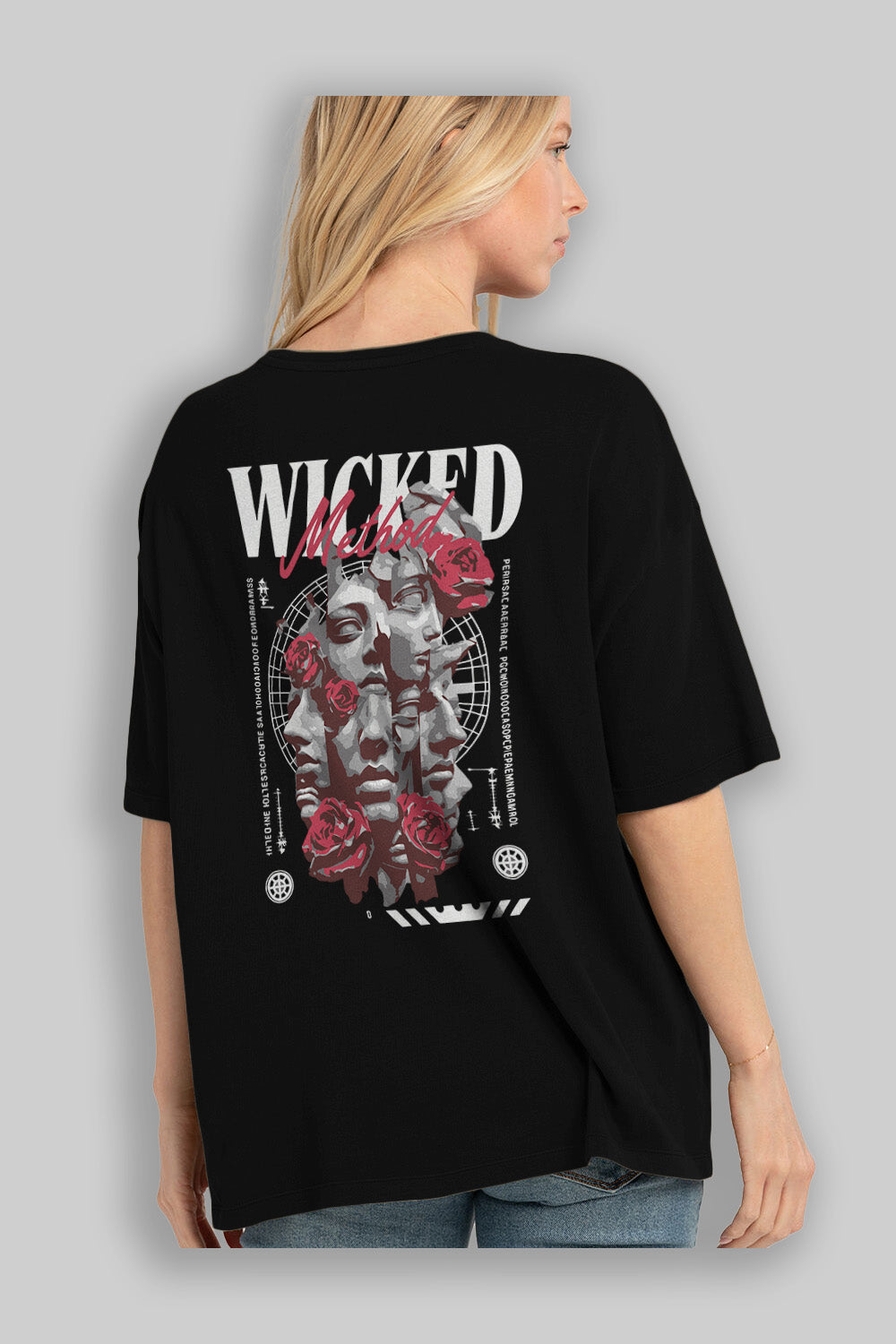 Wicked Method Arka Baskılı Oversize t-shirt Erkek Kadın %100 Pamuk Bisiklet Yaka tişort