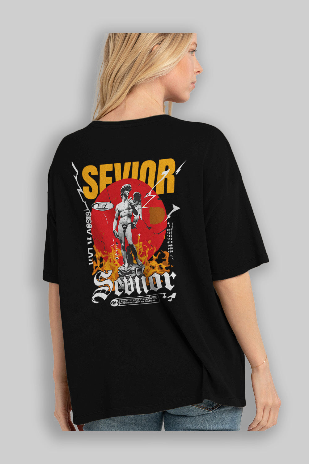 Sevior Arka Baskılı Oversize t-shirt Erkek Kadın %100 Pamuk Bisiklet Yaka tişort