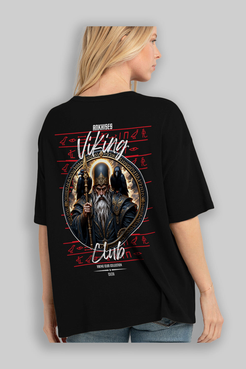 Odin 1 Arka Baskılı Oversize t-shirt Erkek Kadın %100 Pamuk Bisiklet Yaka tişort