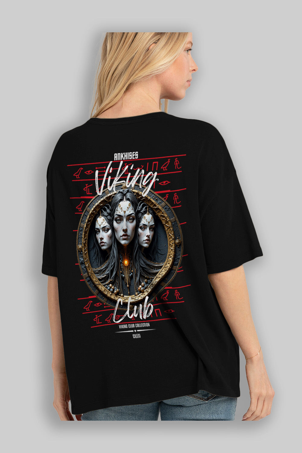Viking Mitolojisi Serisi 23 Arka Baskılı Oversize t-shirt Erkek Kadın %100 Pamuk Bisiklet Yaka tişort