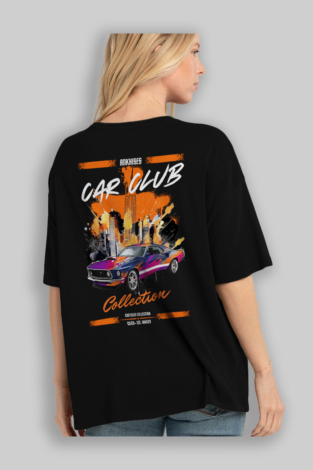 Araba Club Serisi 23 Baskılı Oversize t-shirt Erkek Kadın %100 Pamuk Bisiklet Yaka tişort