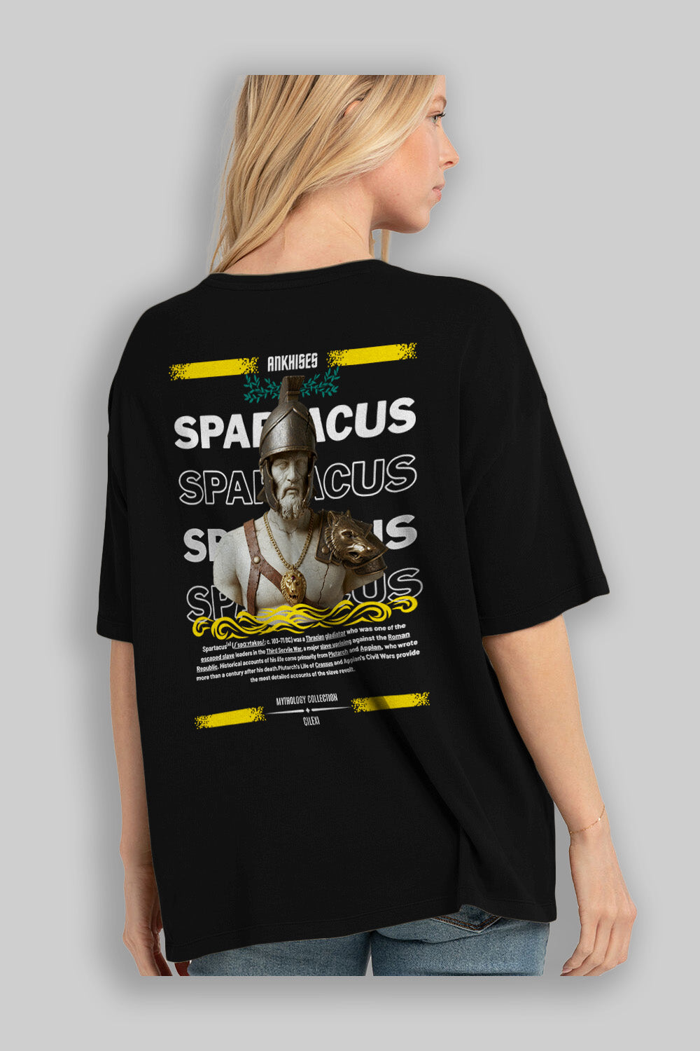 Spartacus 2 Arka Baskılı Oversize t-shirt Erkek Kadın %100 Pamuk Bisiklet Yaka tişort