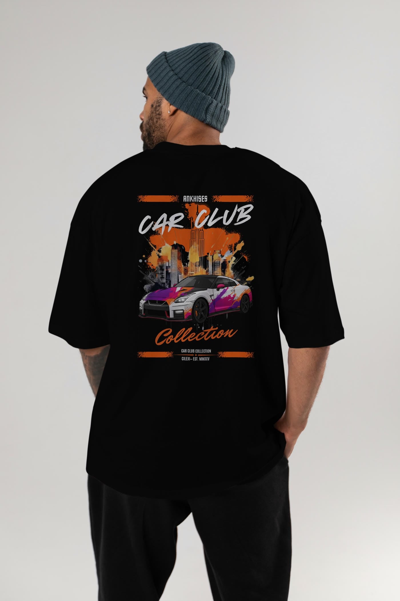 Araba Club Serisi 32 Baskılı Oversize t-shirt Erkek Kadın %100 Pamuk Bisiklet Yaka tişort