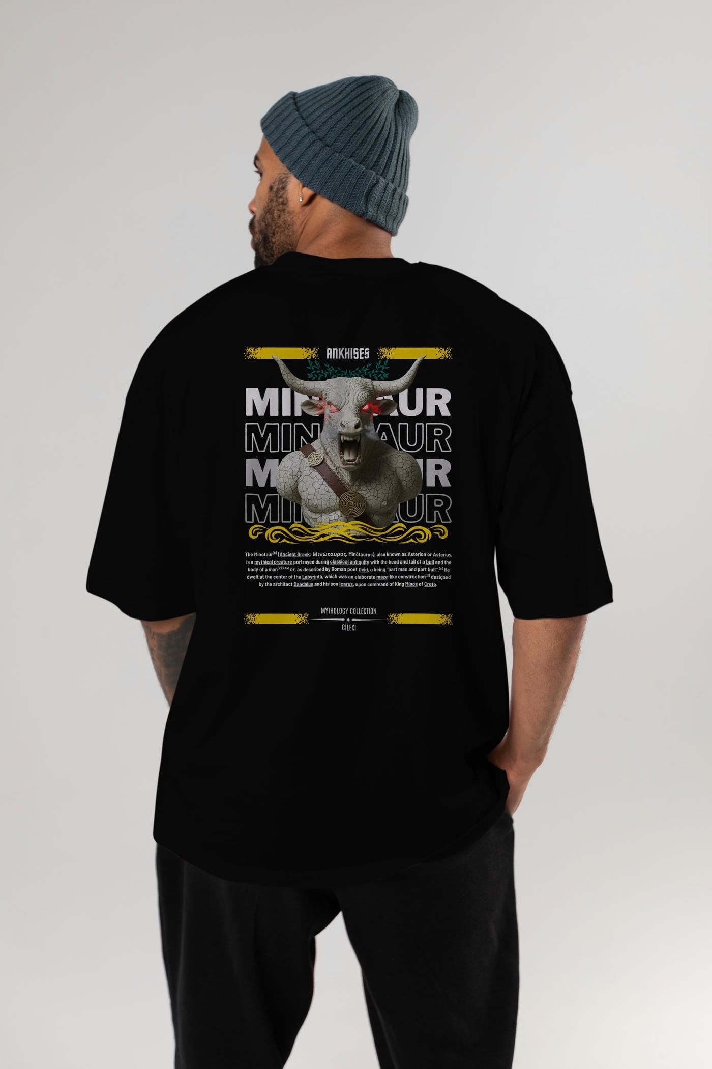 Minotaur 2 Arka Baskılı Oversize t-shirt Erkek Kadın %100 Pamuk Bisiklet Yaka tişort