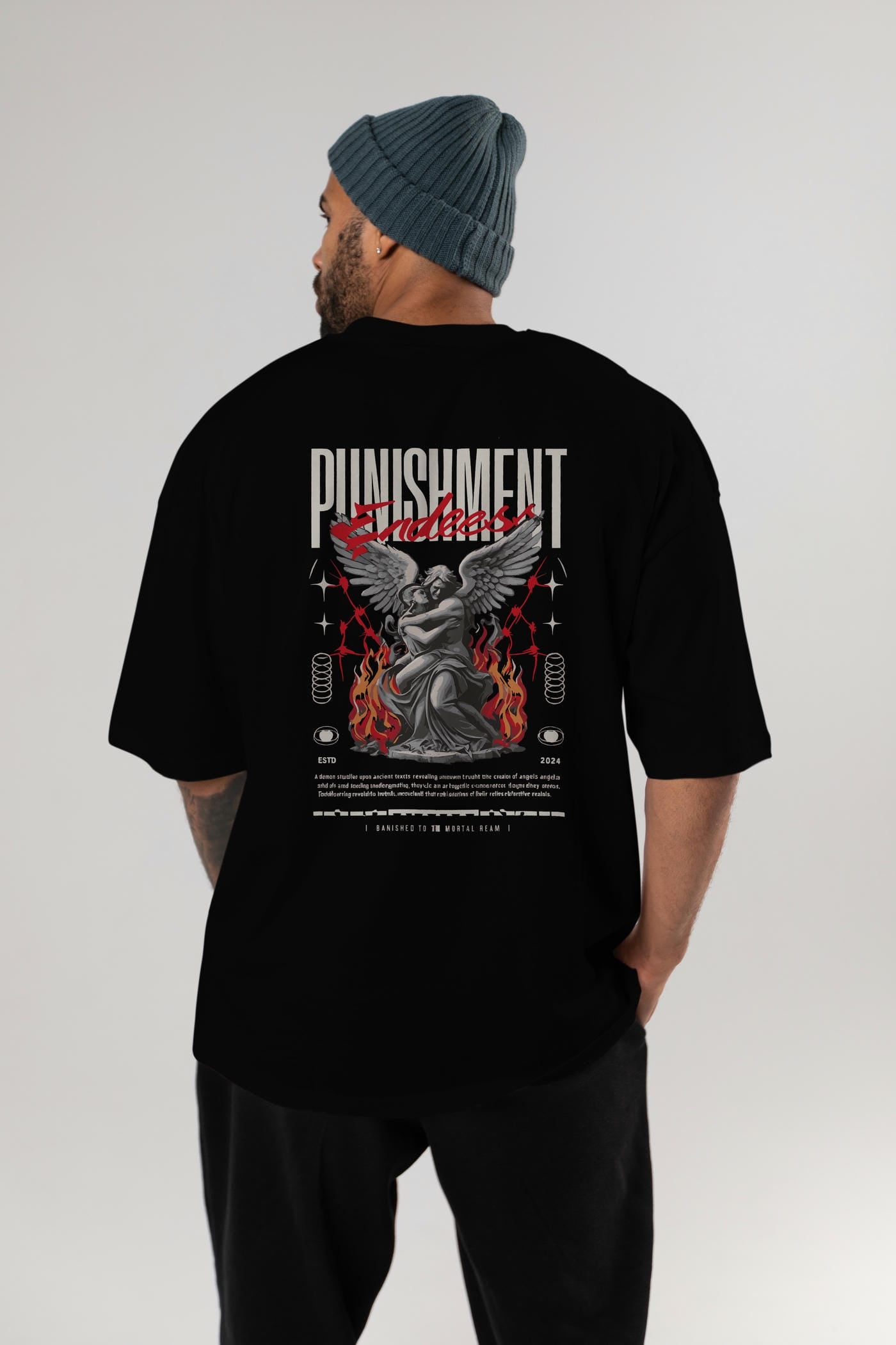 Punishment Endeess Arka Baskılı Oversize t-shirt Erkek Kadın %100 Pamuk Bisiklet Yaka tişort