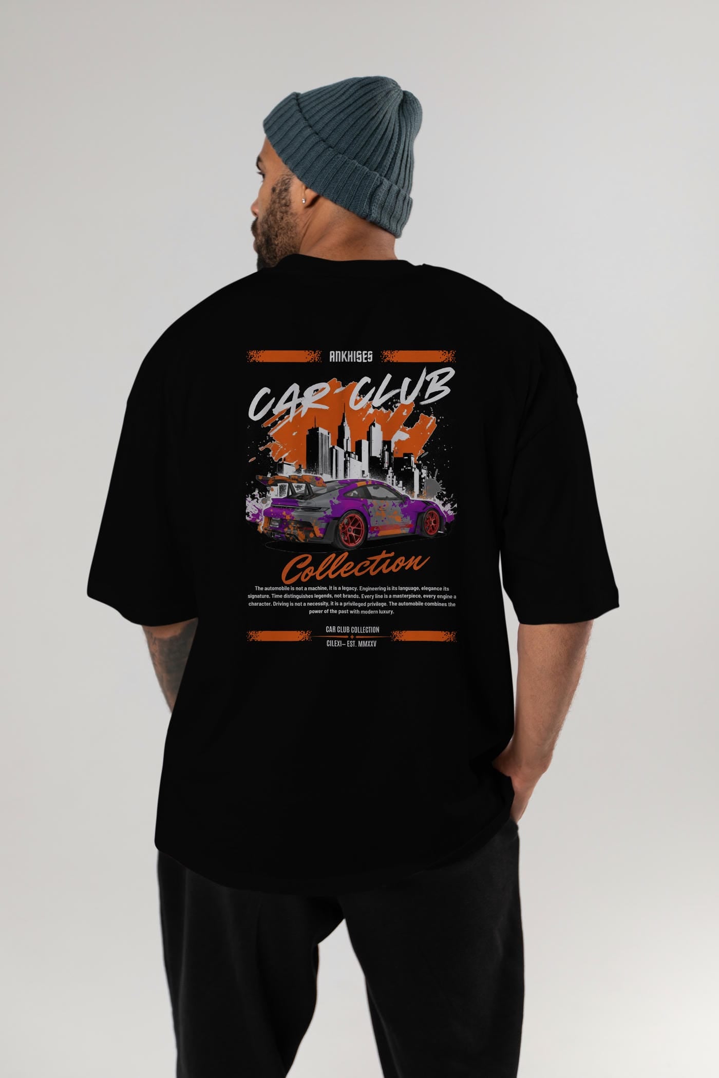 Araba Club Serisi 2 Baskılı Oversize t-shirt Erkek Kadın %100 Pamuk Bisiklet Yaka tişort