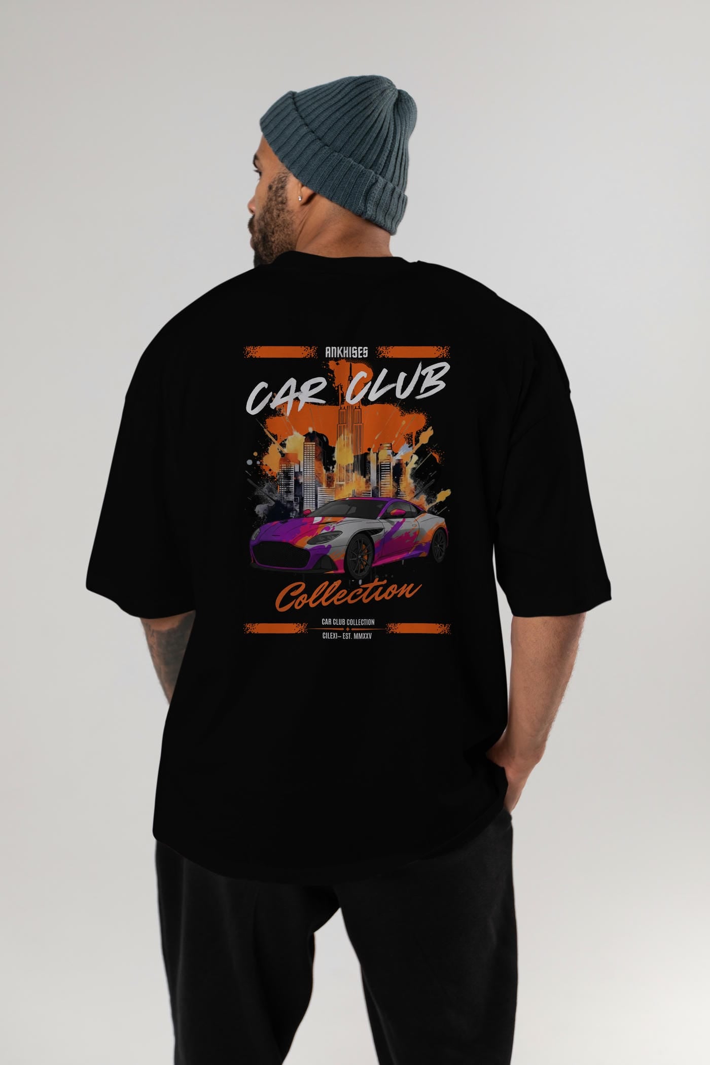 Araba Club Serisi 11 Baskılı Oversize t-shirt Erkek Kadın %100 Pamuk Bisiklet Yaka tişort