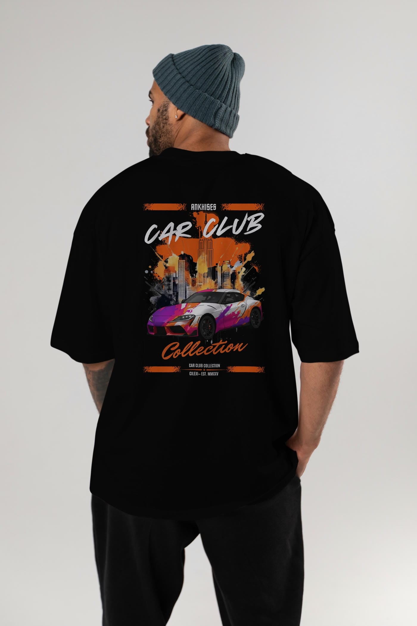 Araba Club Serisi 38 Baskılı Oversize t-shirt Erkek Kadın %100 Pamuk Bisiklet Yaka tişort
