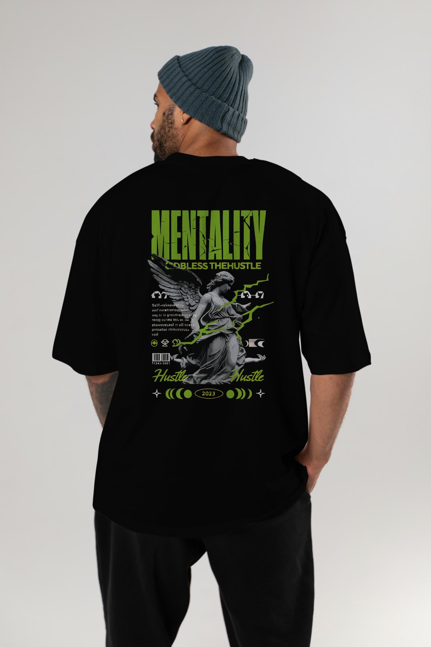 Mentality Arka Baskılı Oversize t-shirt Erkek Kadın %100 Pamuk Bisiklet Yaka tişort