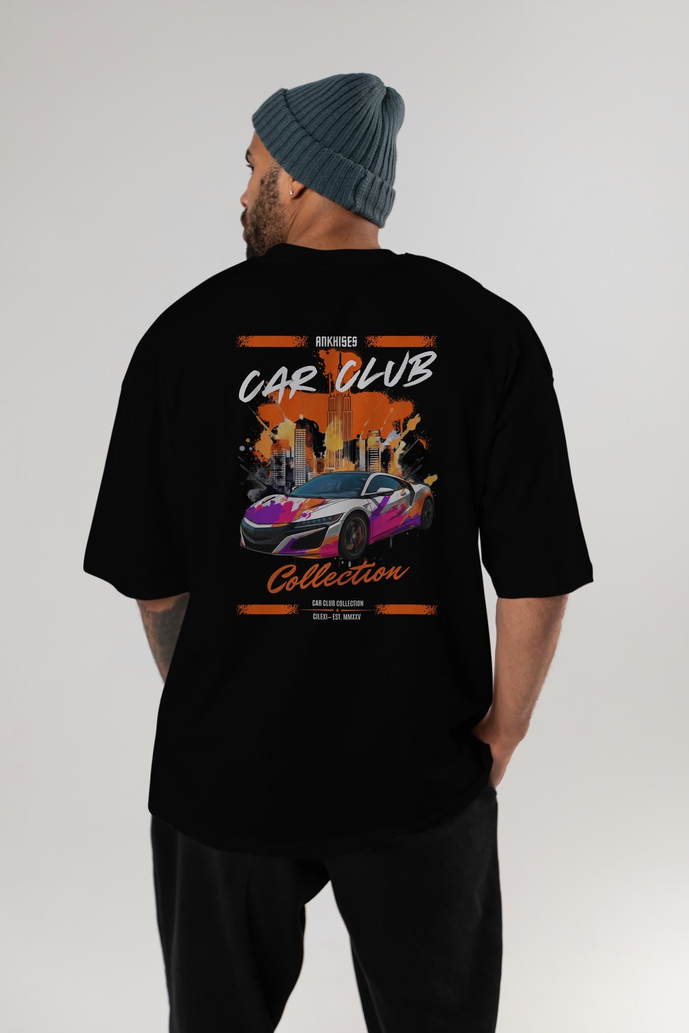 Araba Club Serisi 26 Baskılı Oversize t-shirt Erkek Kadın %100 Pamuk Bisiklet Yaka tişort