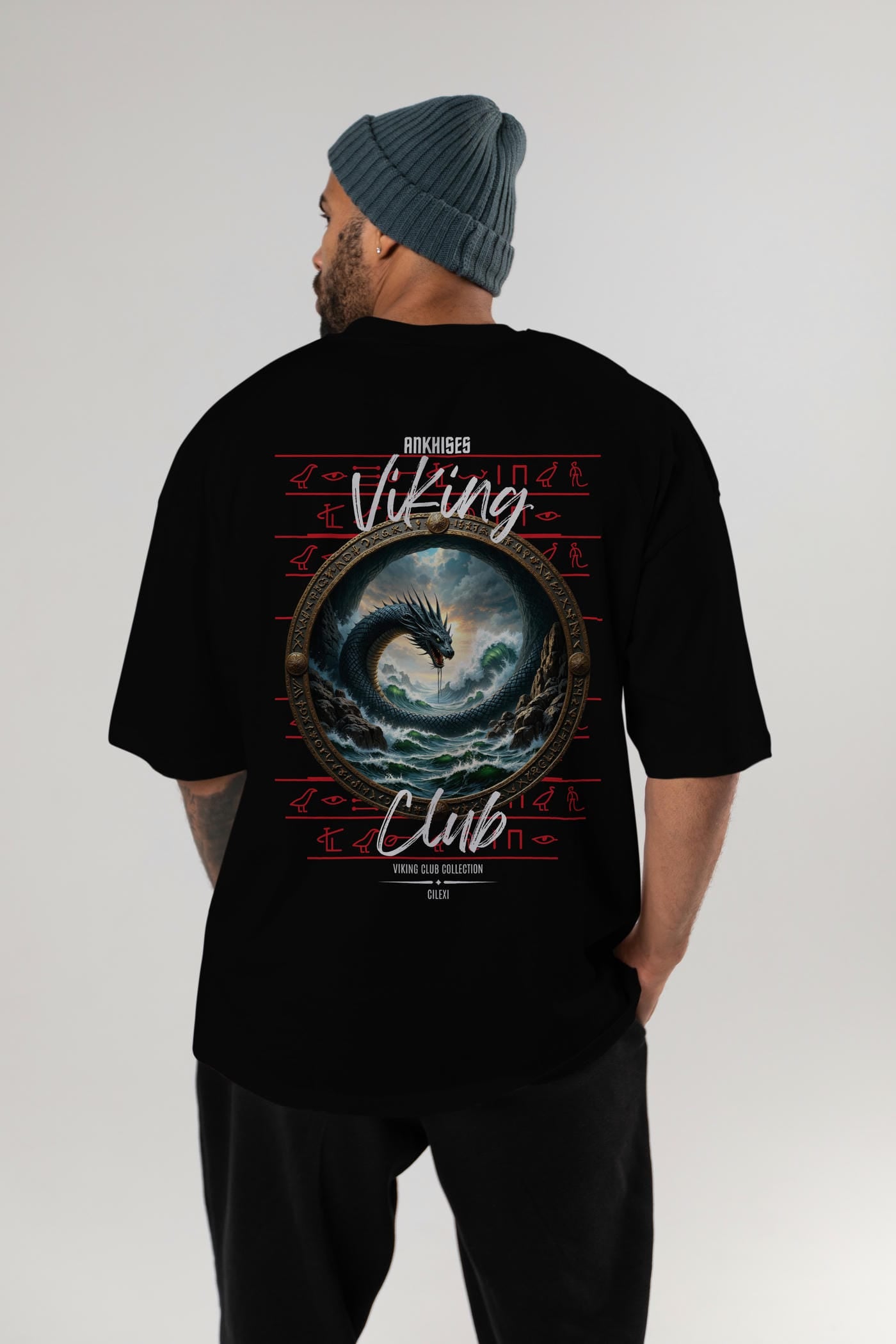 Viking Mitolojisi Serisi 26 Arka Baskılı Oversize t-shirt Erkek Kadın %100 Pamuk Bisiklet Yaka tişort