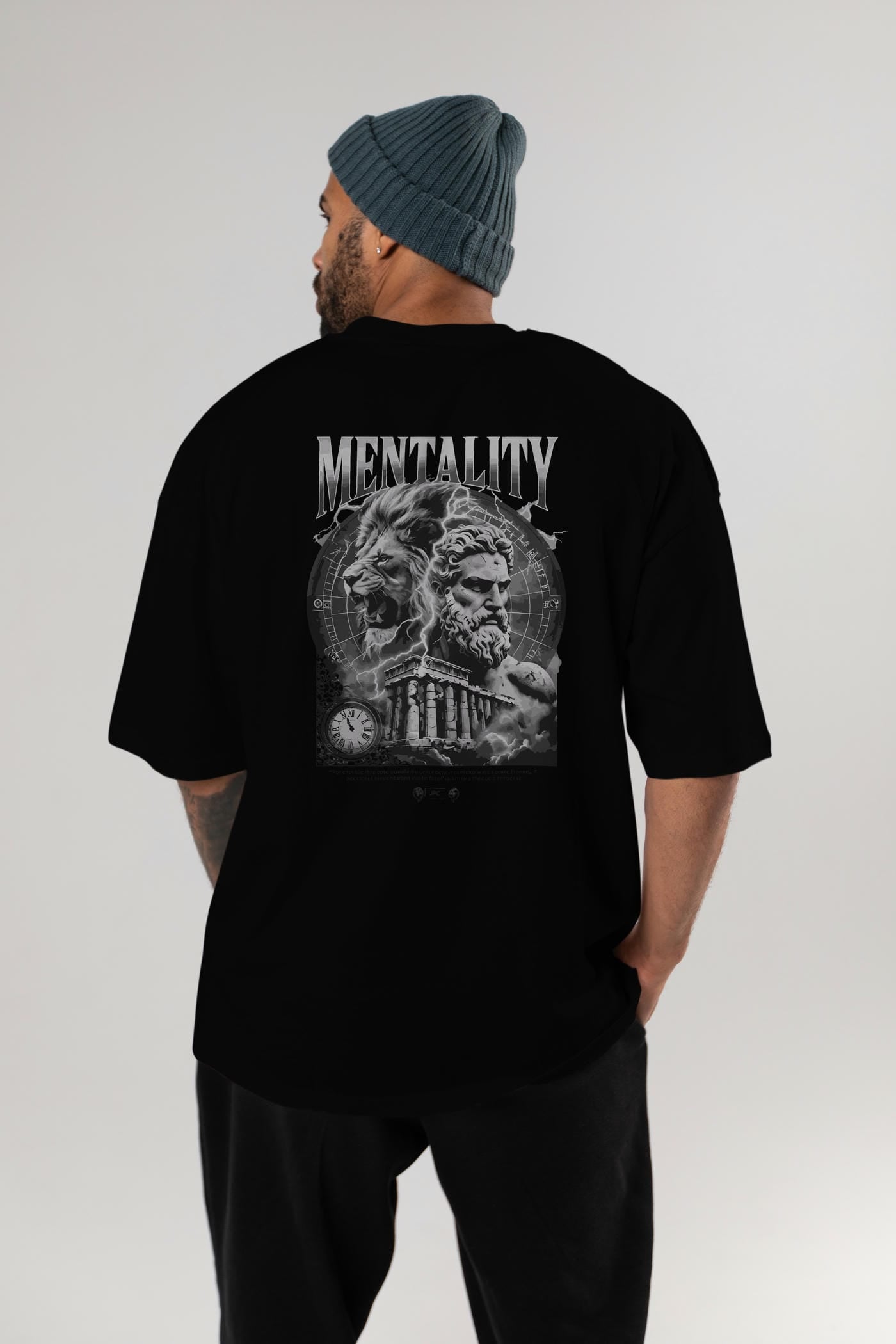 Mentality Zeus Arka Baskılı Oversize t-shirt Erkek Kadın %100 Pamuk Bisiklet Yaka tişort