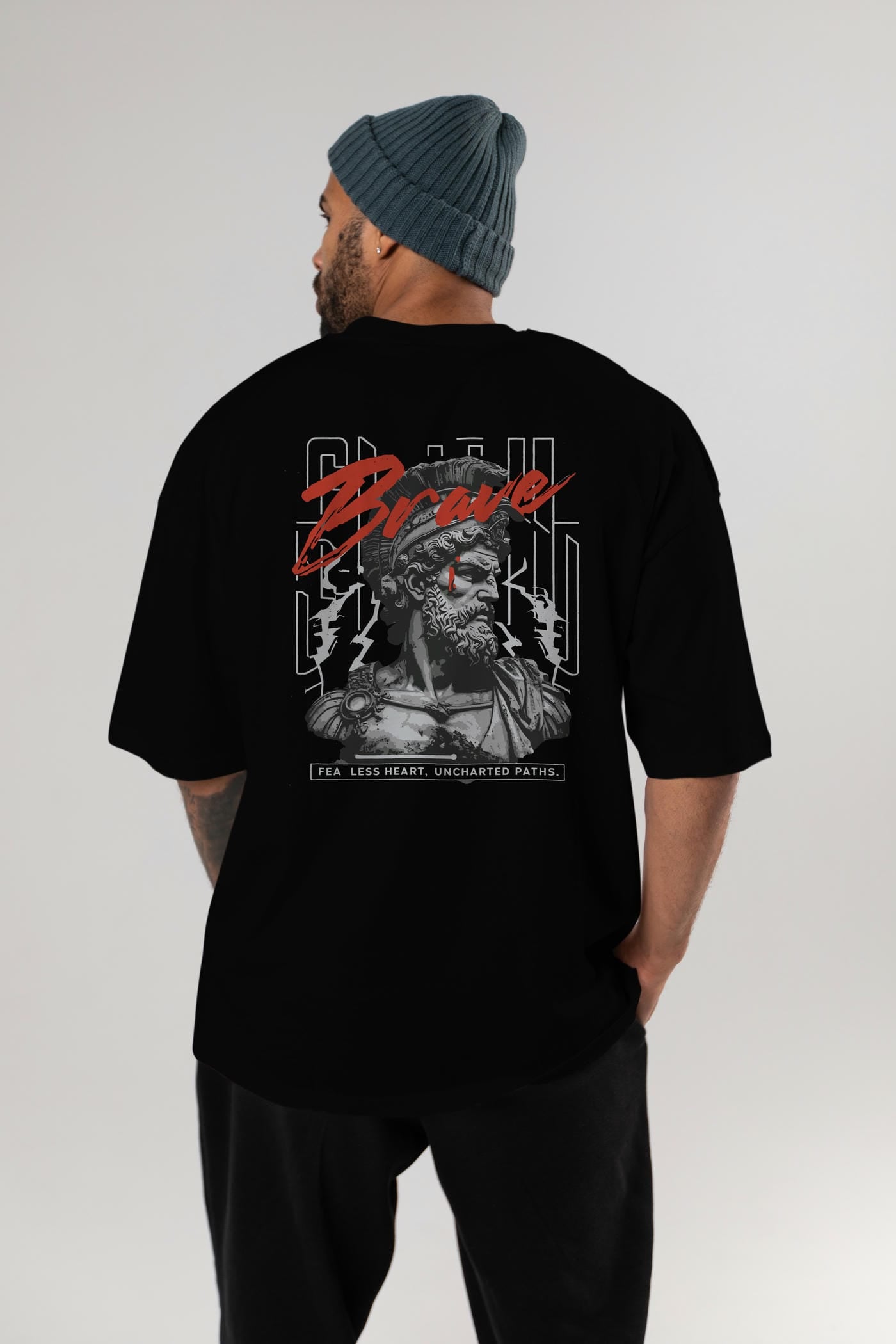 Brave Arka Baskılı Oversize t-shirt Erkek Kadın %100 Pamuk Bisiklet Yaka tişort