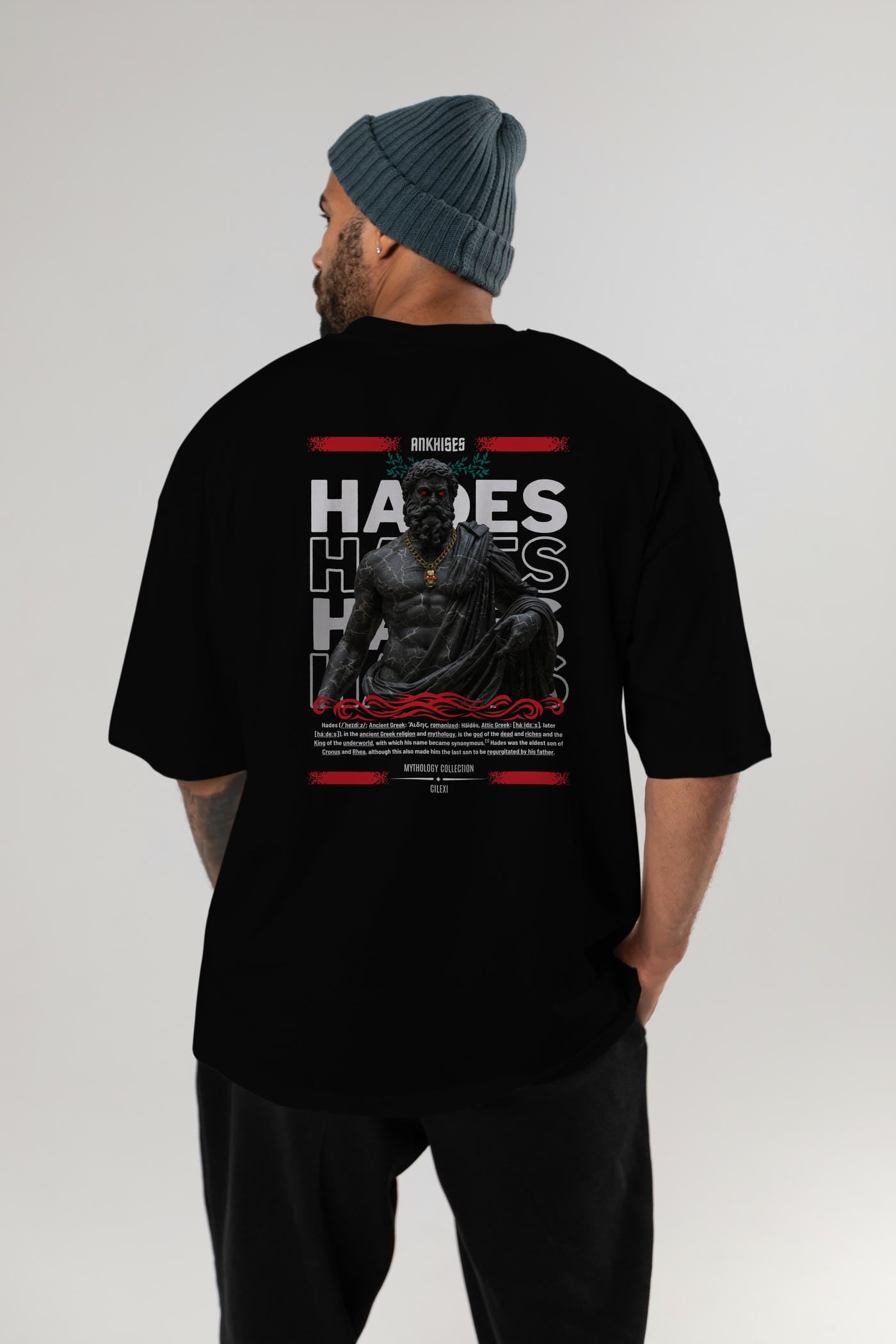Hades 1 Arka Baskılı Oversize t-shirt Erkek Kadın %100 Pamuk Bisiklet Yaka tişort