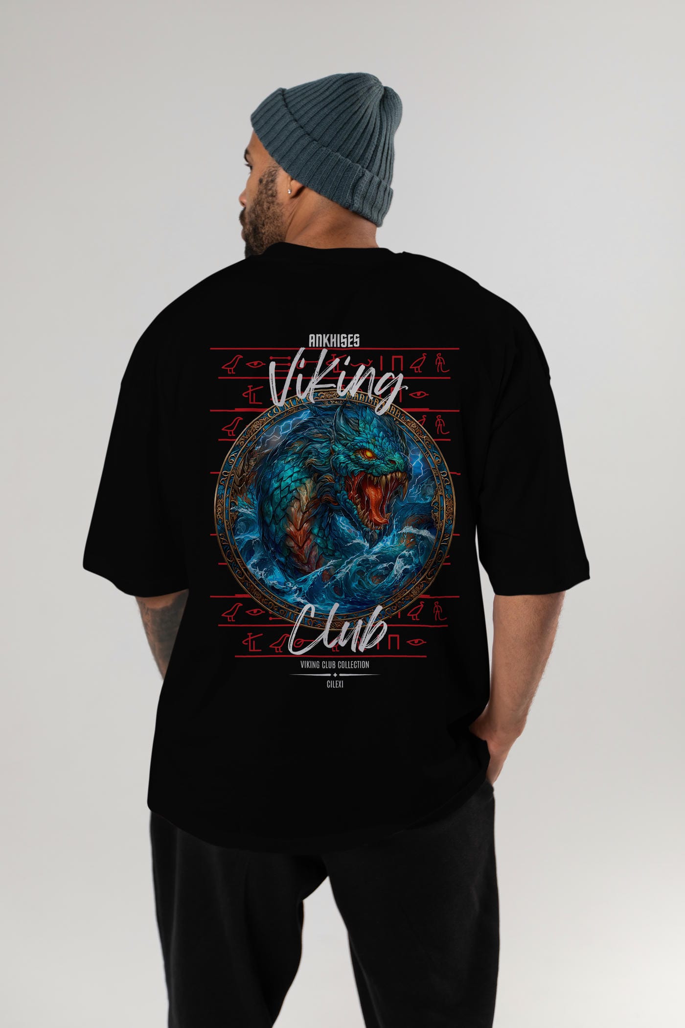 Jörmungandr Baskılı Oversize t-shirt Erkek Kadın %100 Pamuk Bisiklet Yaka tişort