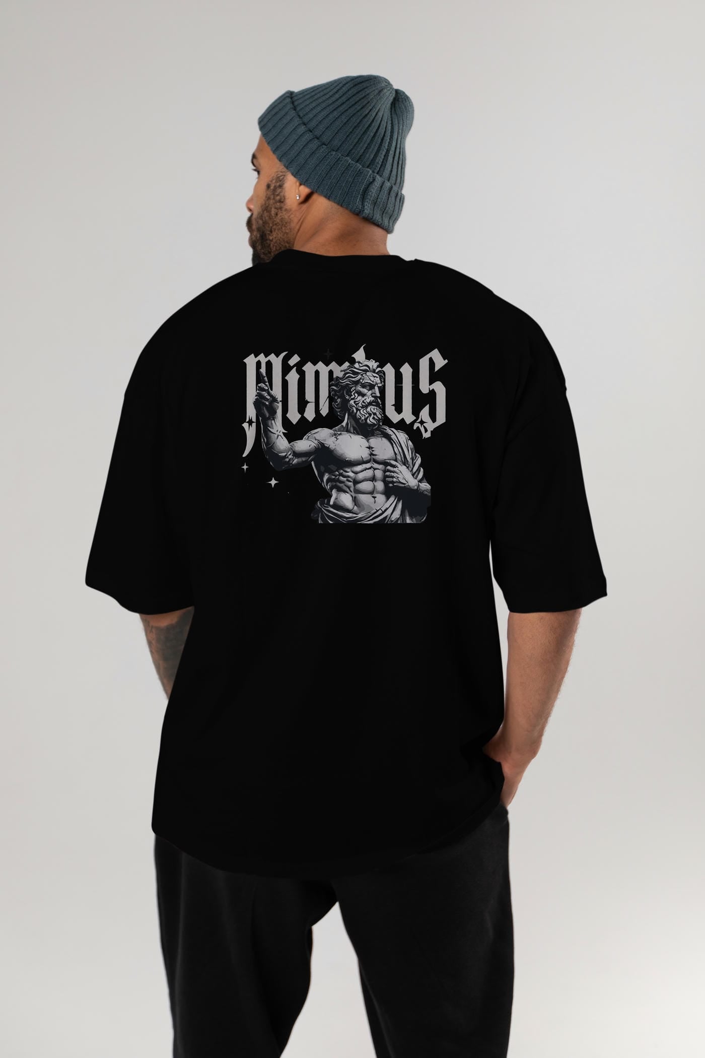 Mimbus Zeus Arka Baskılı Oversize t-shirt Erkek Kadın %100 Pamuk Bisiklet Yaka tişort
