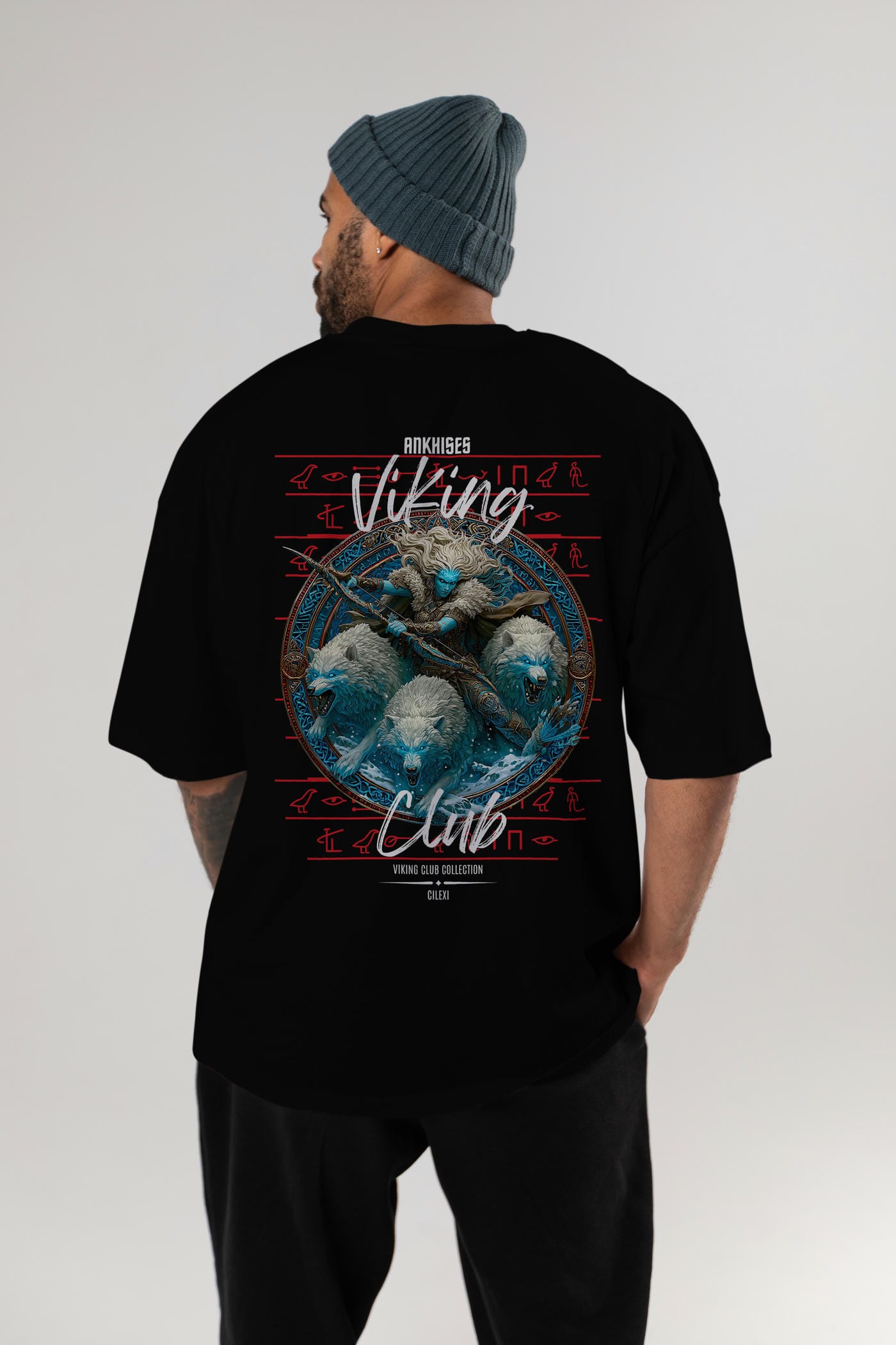 Skadi Arka Baskılı Oversize t-shirt Erkek Kadın %100 Pamuk Bisiklet Yaka tişort