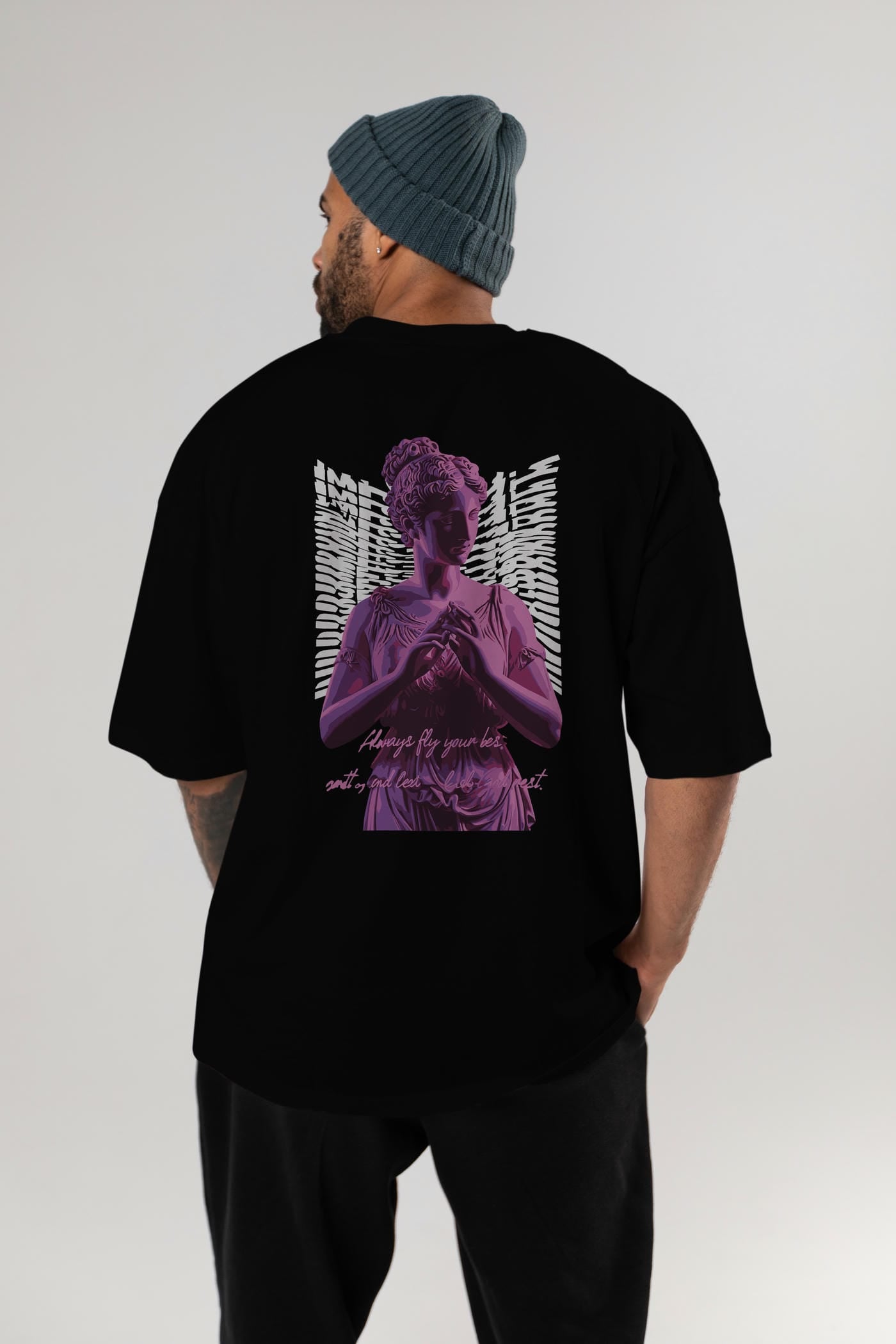 Always Fly Arka Baskılı Oversize t-shirt Erkek Kadın %100 Pamuk Bisiklet Yaka tişort