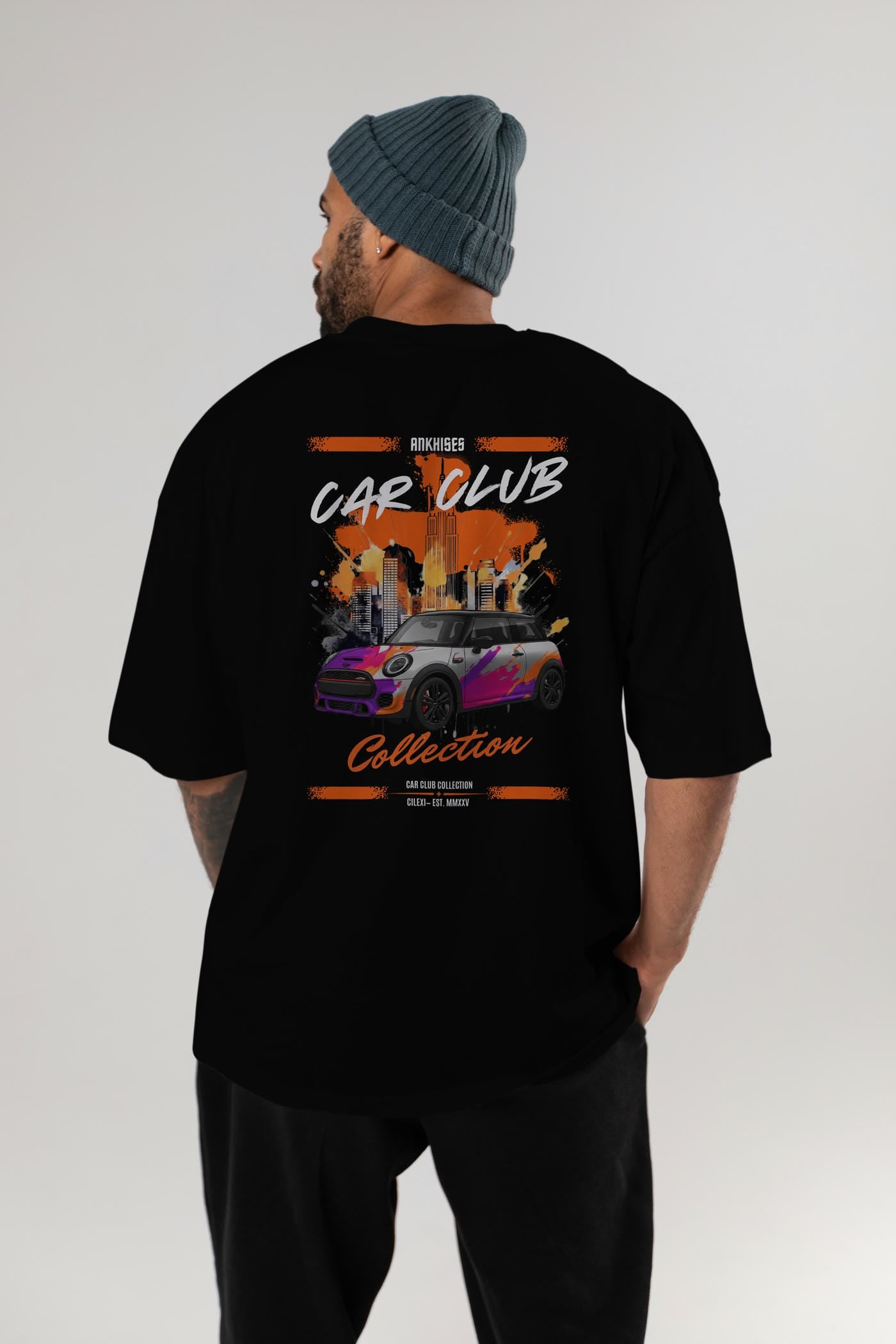 Araba Club Serisi 10 Baskılı Oversize t-shirt Erkek Kadın %100 Pamuk Bisiklet Yaka tişort