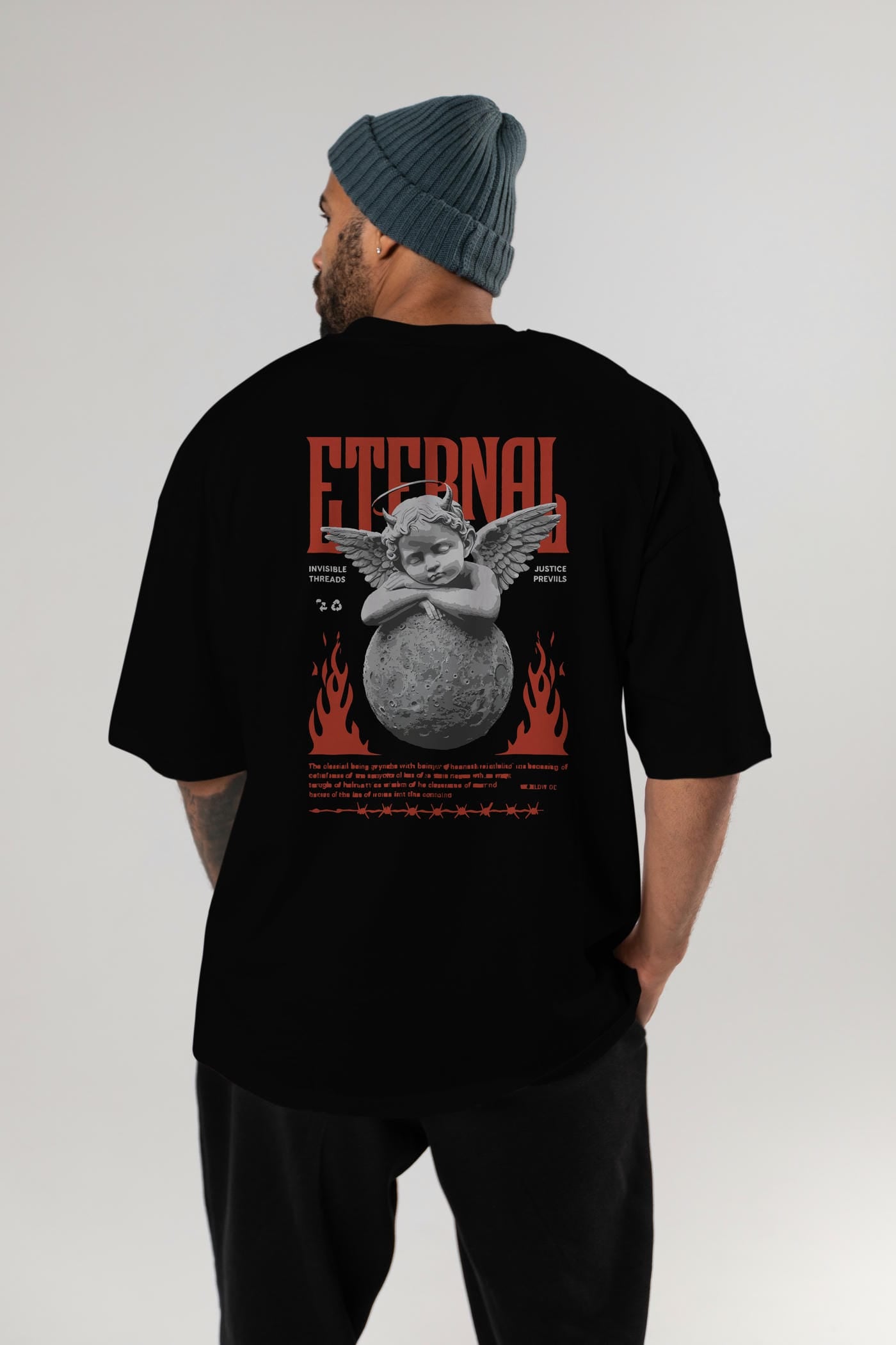 Eternal Arka Baskılı Oversize t-shirt Erkek Kadın %100 Pamuk Bisiklet Yaka tişort