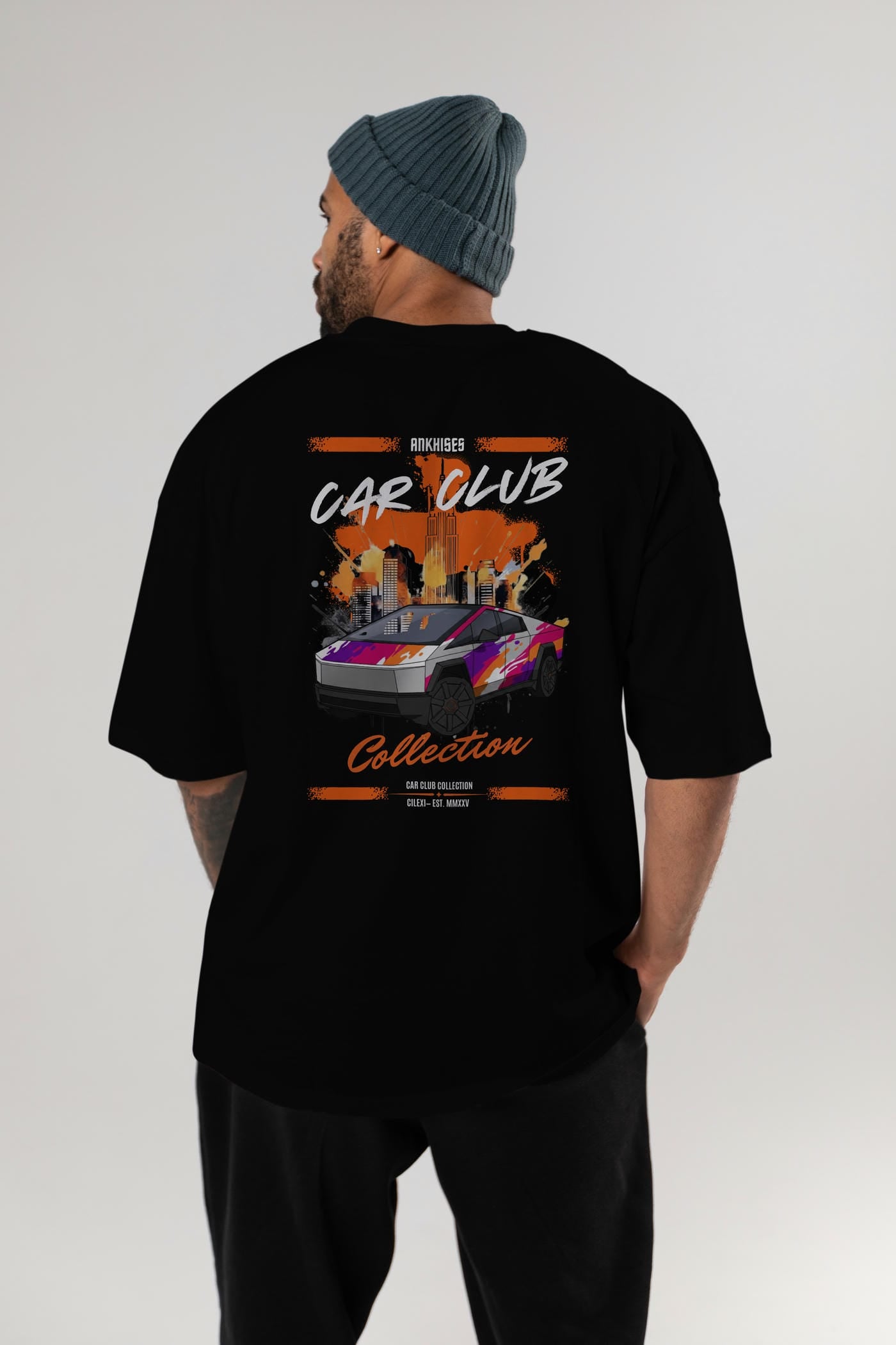 Araba Club Serisi 36 Baskılı Oversize t-shirt Erkek Kadın %100 Pamuk Bisiklet Yaka tişort