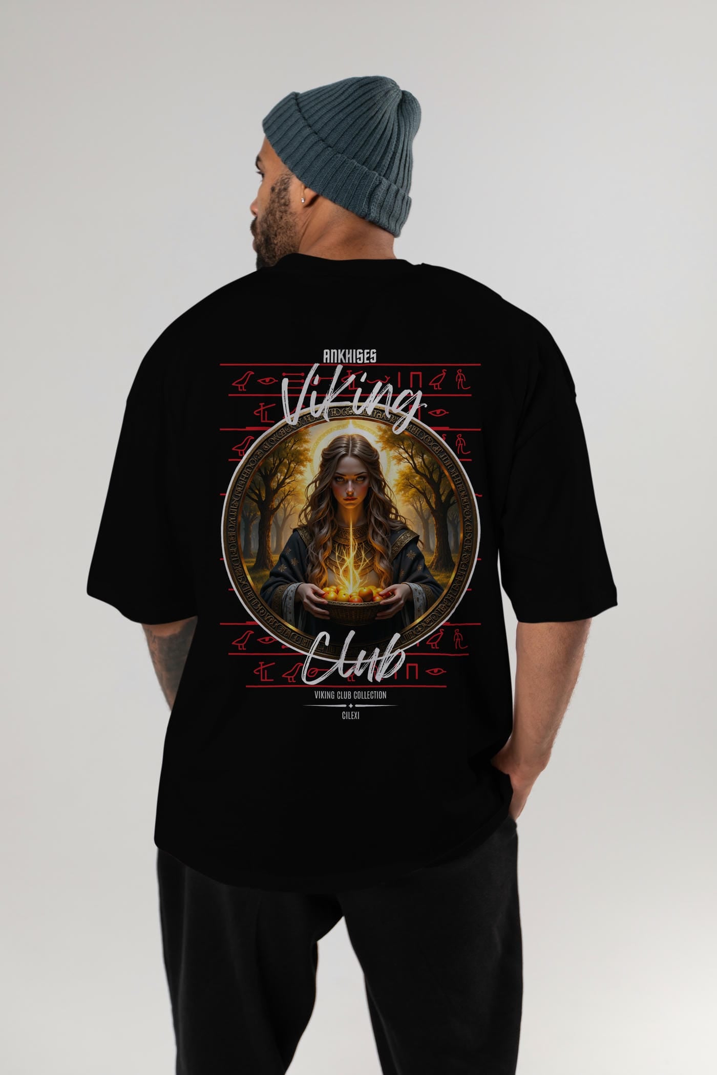 Viking Mitolojisi Serisi 17 Arka Baskılı Oversize t-shirt Erkek Kadın %100 Pamuk Bisiklet Yaka tişort