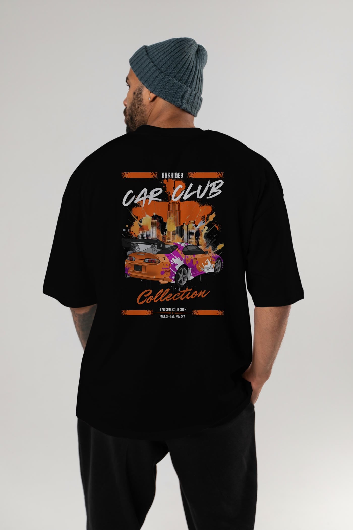 Araba Club Serisi 39 Baskılı Oversize t-shirt Erkek Kadın %100 Pamuk Bisiklet Yaka tişort
