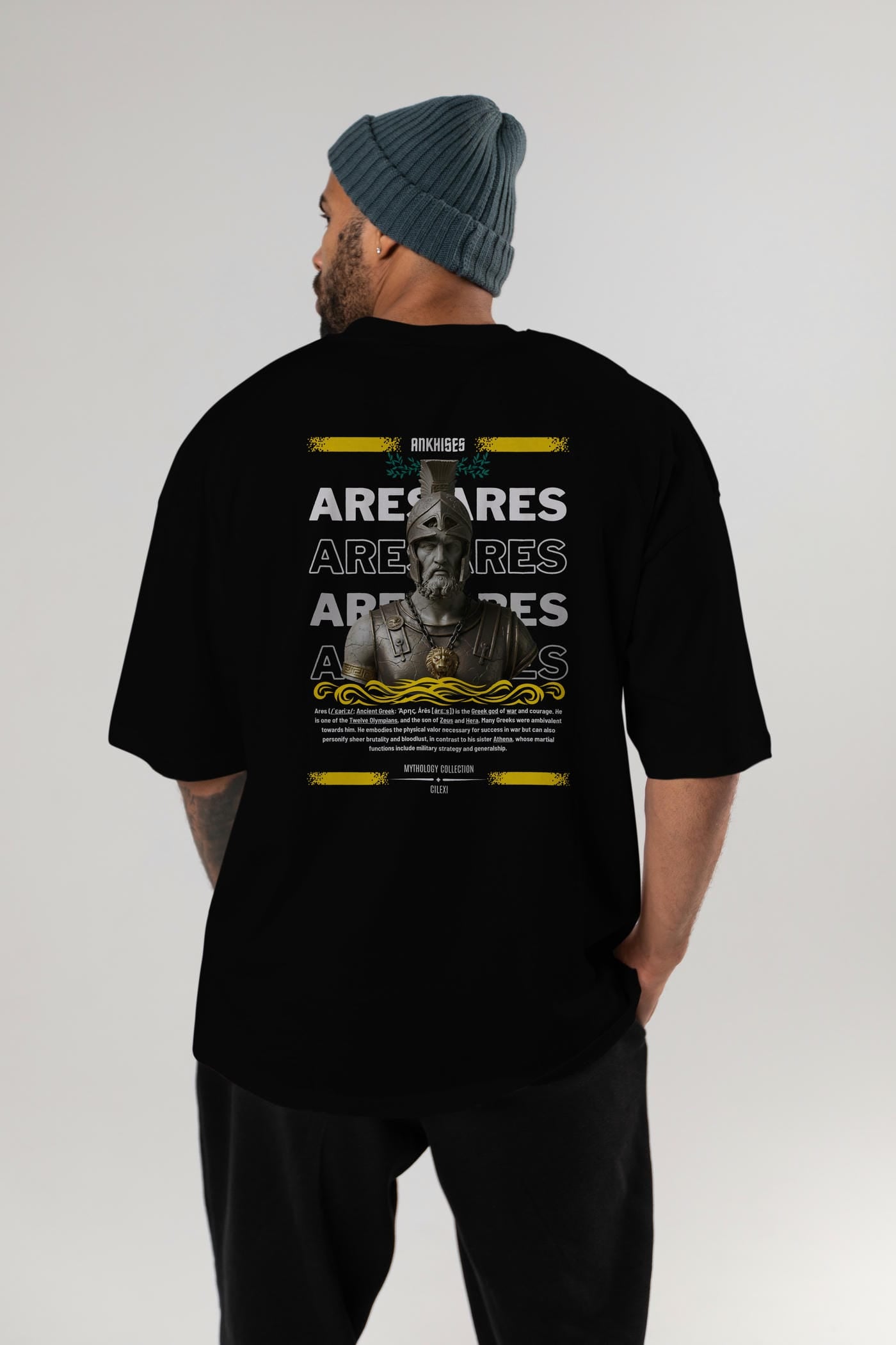 Ares 1 Arka Baskılı Oversize t-shirt Erkek Kadın %100 Pamuk Bisiklet Yaka tişort