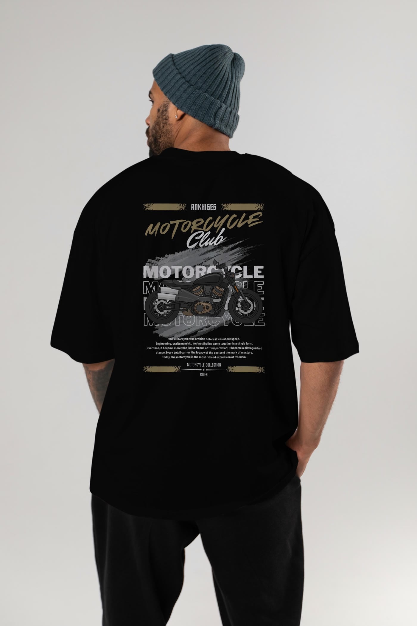 Motosiklet Serisi 29 Arka Baskılı Oversize t-shirt Erkek Kadın %100 Pamuk Bisiklet Yaka tişort