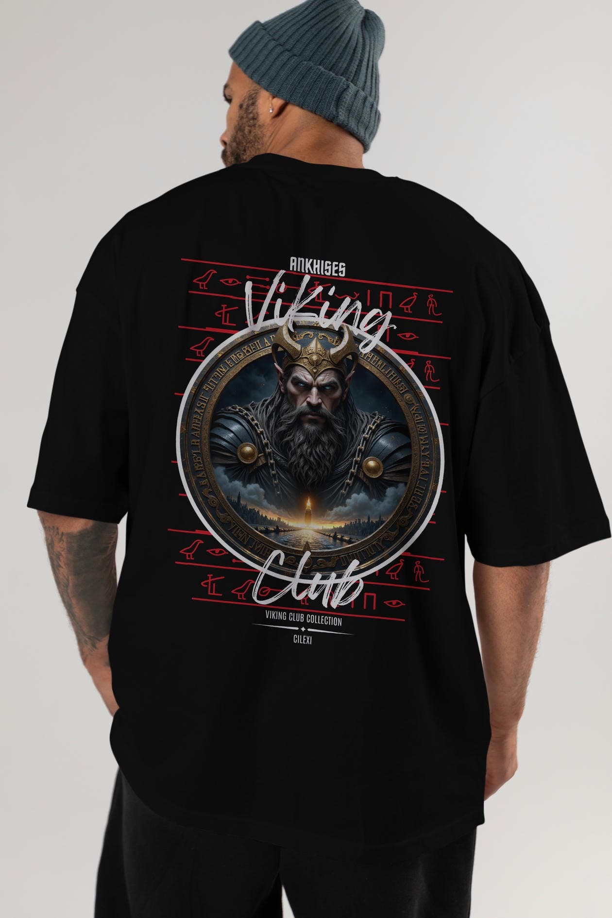 Viking Mitolojisi Serisi 7 Arka Baskılı Oversize t-shirt Erkek Kadın %100 Pamuk Bisiklet Yaka tişort