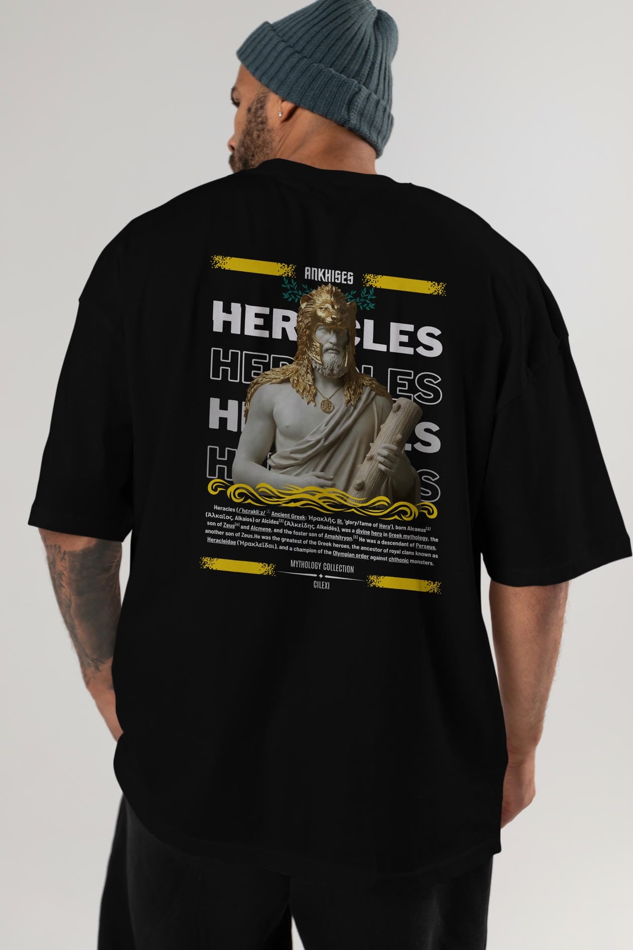 Heracles 1 Arka Baskılı Oversize t-shirt Erkek Kadın %100 Pamuk Bisiklet Yaka tişort