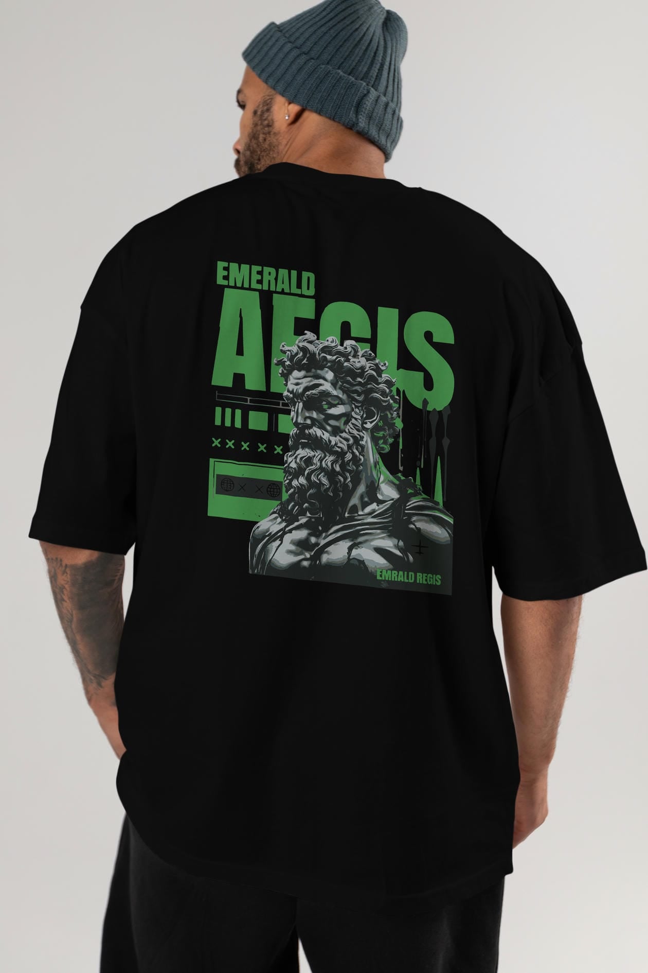Emrald Regis Arka Baskılı Oversize t-shirt Erkek Kadın %100 Pamuk Bisiklet Yaka tişort