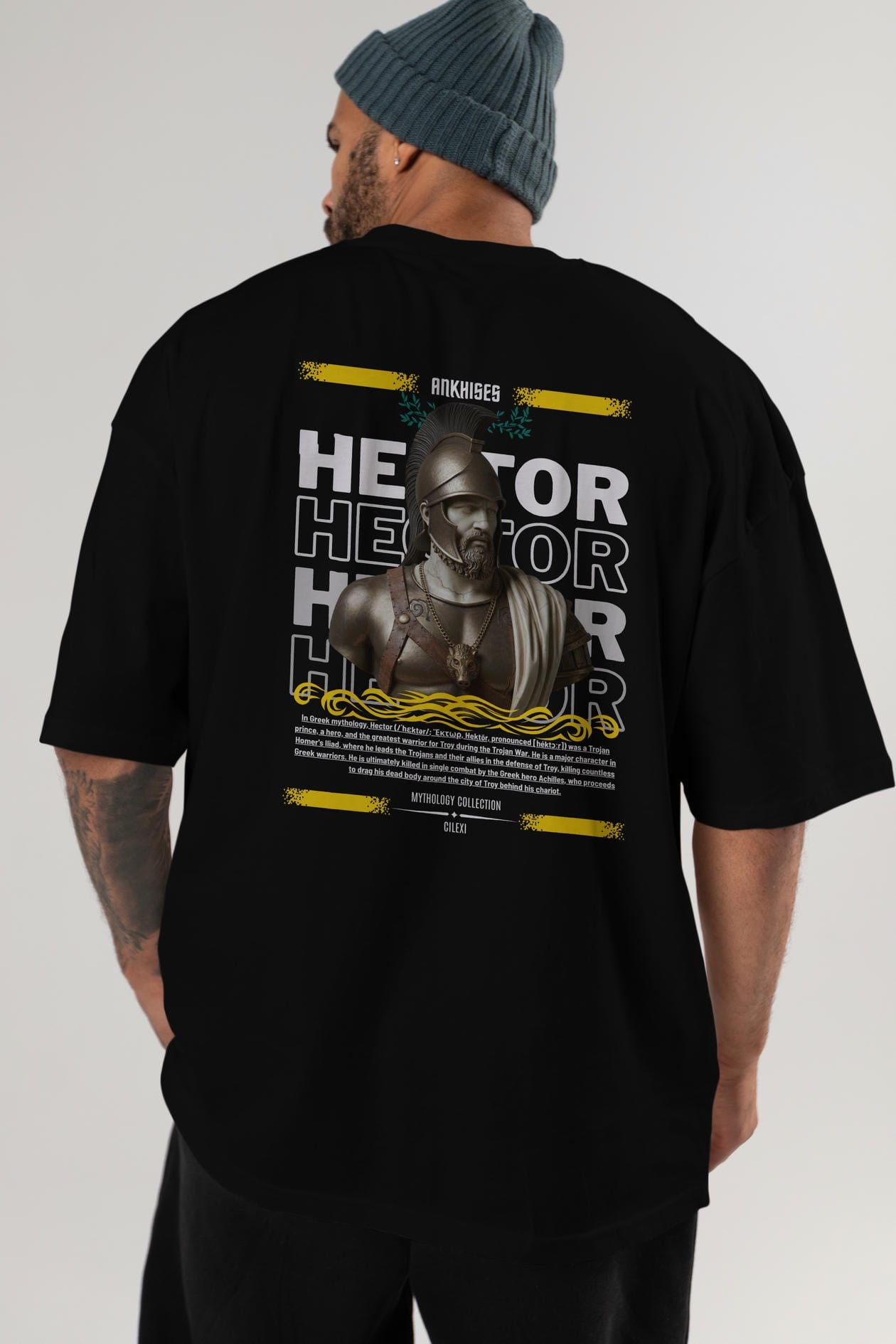 Hector 2 Arka Baskılı Oversize t-shirt Erkek Kadın %100 Pamuk Bisiklet Yaka tişort