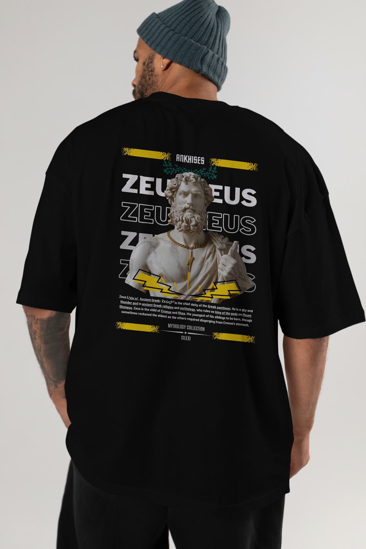 Zeus 4 Arka Baskılı Oversize t-shirt Erkek Kadın %100 Pamuk Bisiklet Yaka tişort