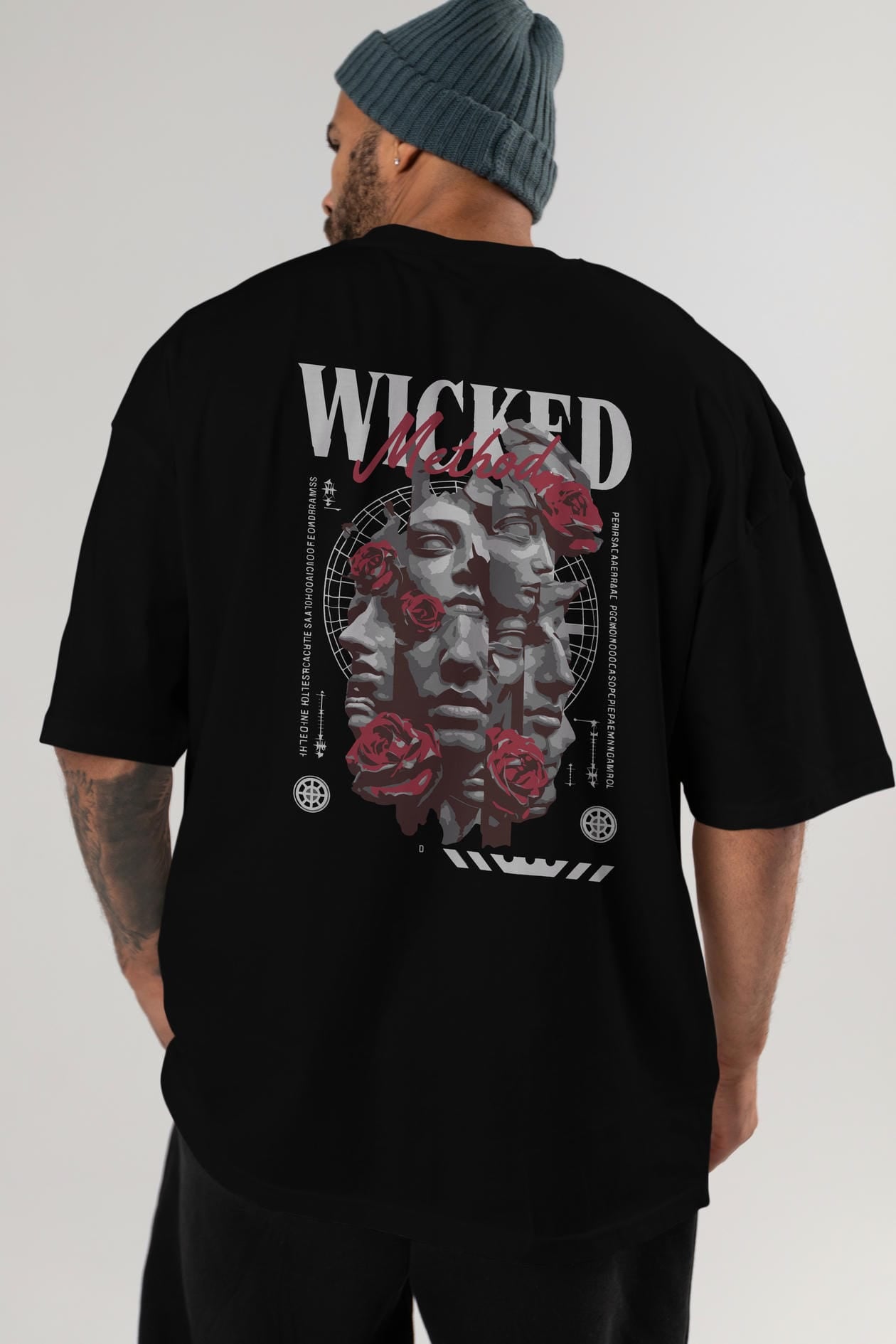 Wicked Method Arka Baskılı Oversize t-shirt Erkek Kadın %100 Pamuk Bisiklet Yaka tişort