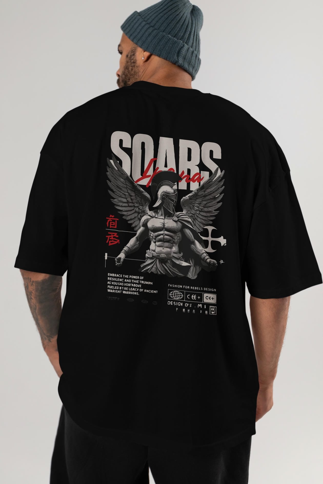 Soars Arka Baskılı Oversize t-shirt Erkek Kadın %100 Pamuk Bisiklet Yaka tişort