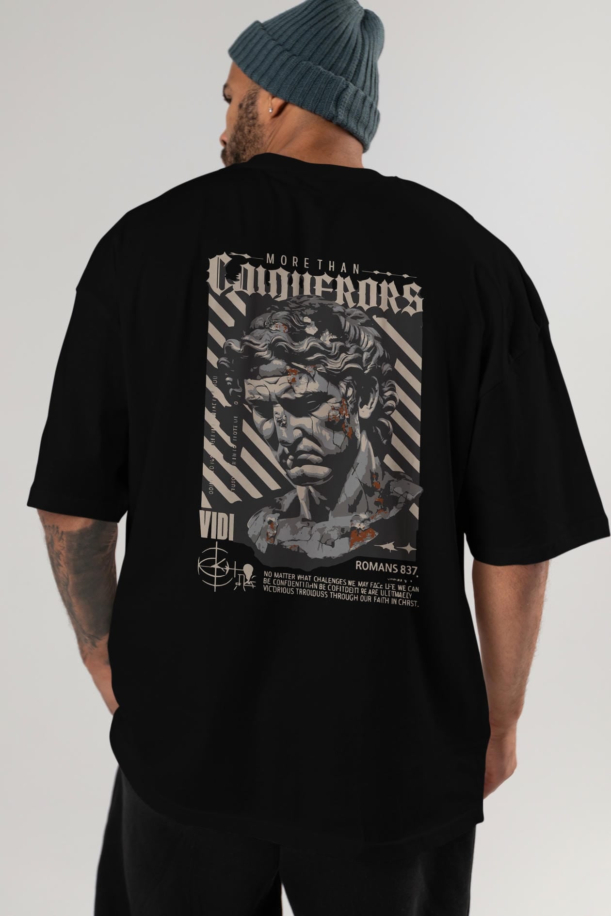 Roman Conqueror Arka Baskılı Oversize t-shirt Erkek Kadın %100 Pamuk Bisiklet Yaka tişort