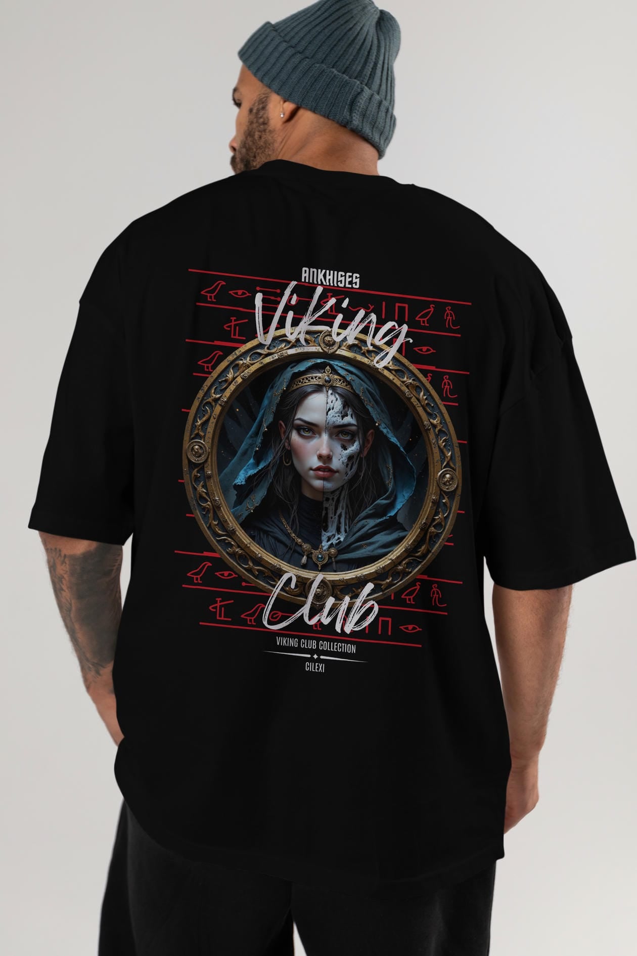 Viking Mitolojisi Serisi 10 Arka Baskılı Oversize t-shirt Erkek Kadın %100 Pamuk Bisiklet Yaka tişort