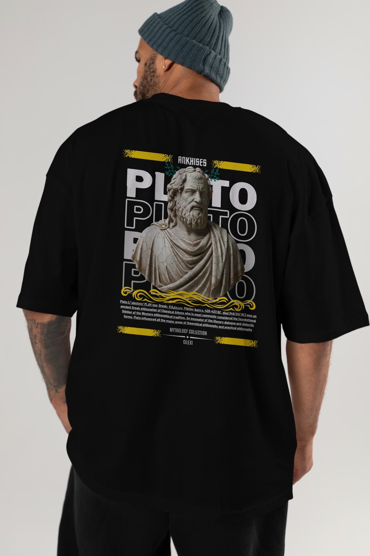Plato 2 Arka Baskılı Oversize t-shirt Erkek Kadın %100 Pamuk Bisiklet Yaka tişort